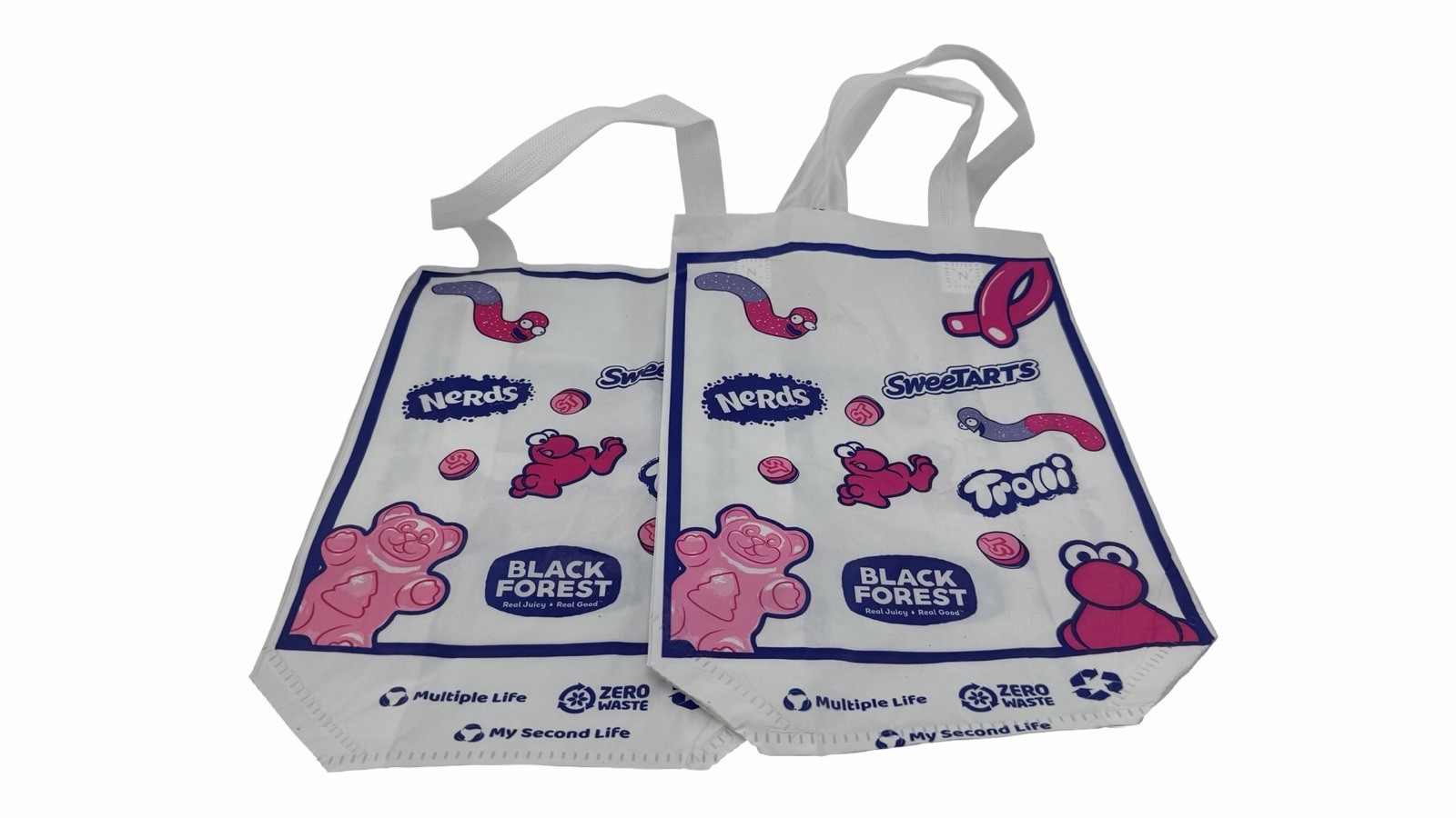 Lot of 2 Candy Brand Reusable Tote Bags Nerds SweetTarts Trolli Black Forest