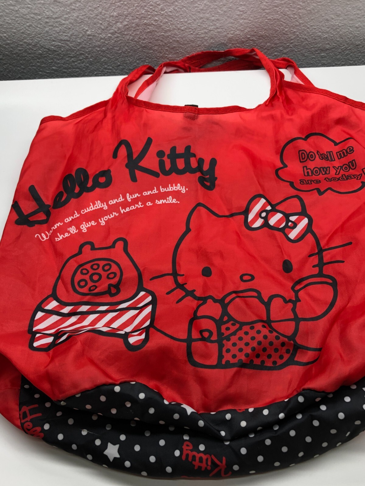 Hello Kitty Eco Bag Red Lightweight Reusable Foldable Shopping Tote 13″x17″