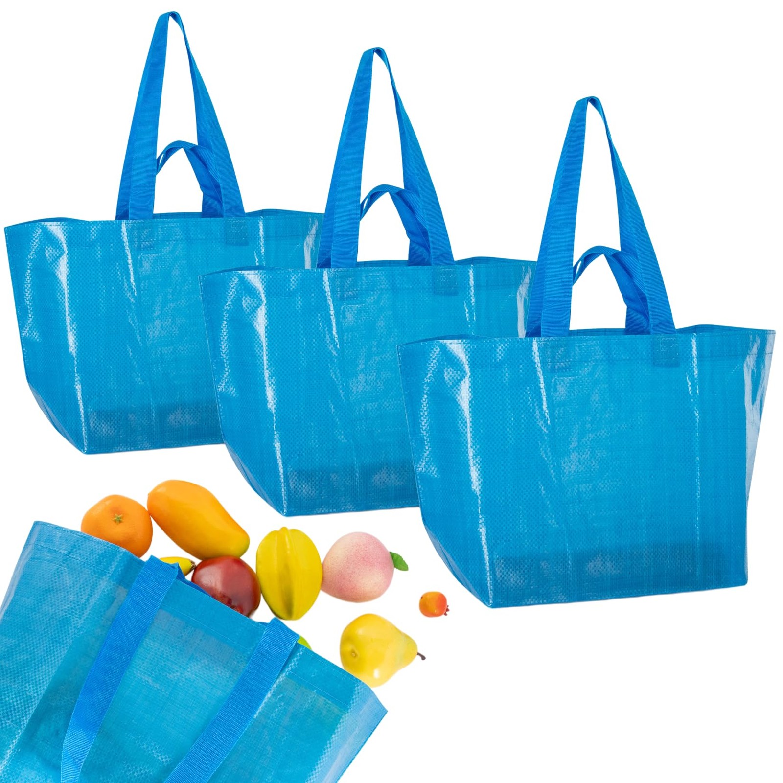 RAINFLOW Reusable Grocery Bags Set of 3 Tote Bag – Durable Blue Shopping…