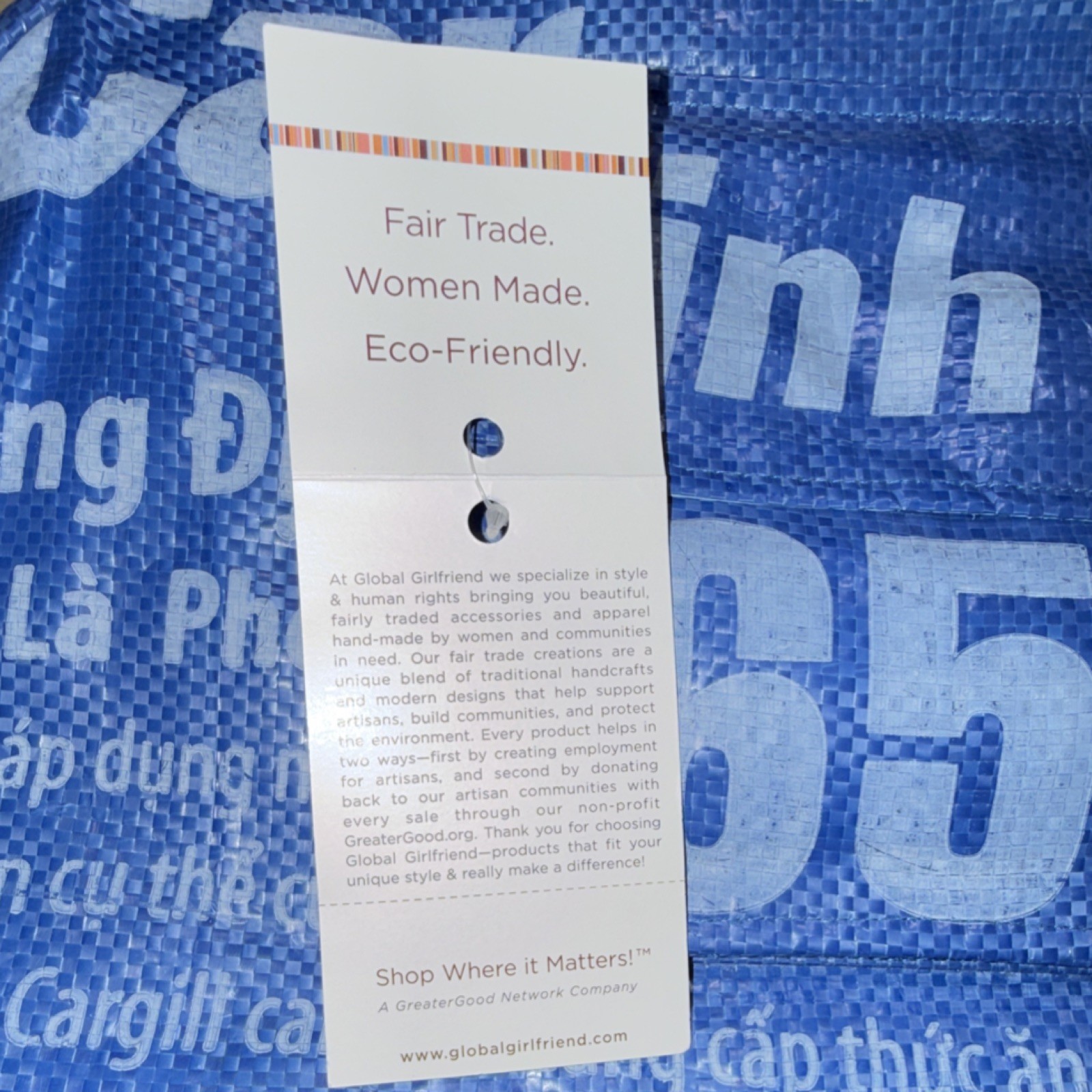 Global Girlfriend Blue Eco-Friendly Fair Trade Reusable Shopping Bag