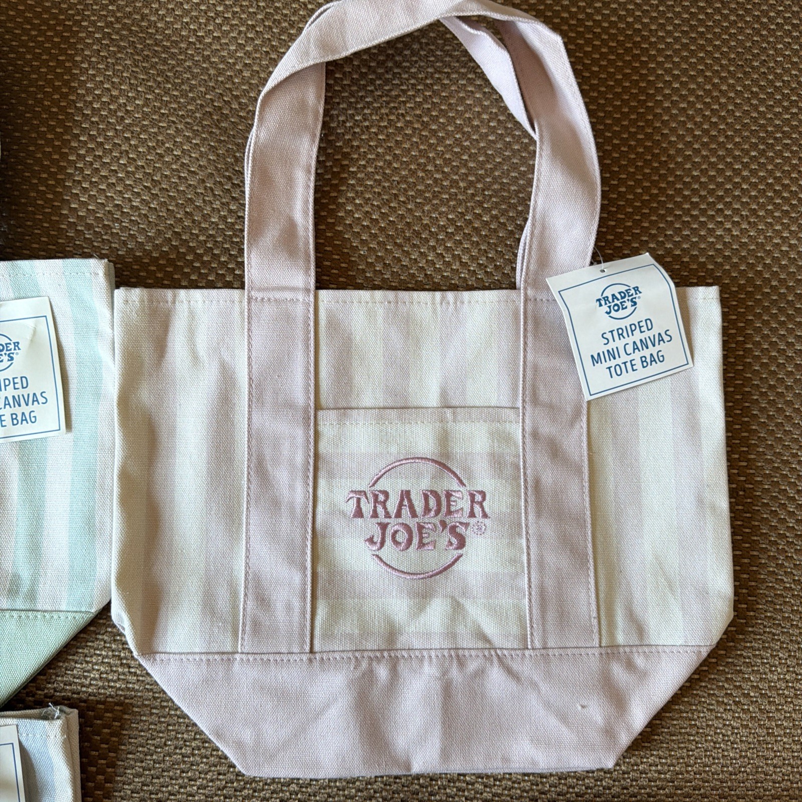 NEW TRADER JOE’S MINI PASTEL CANVAS TOTE BAGS SET OF 4 LIMITED EDITION ✅✨