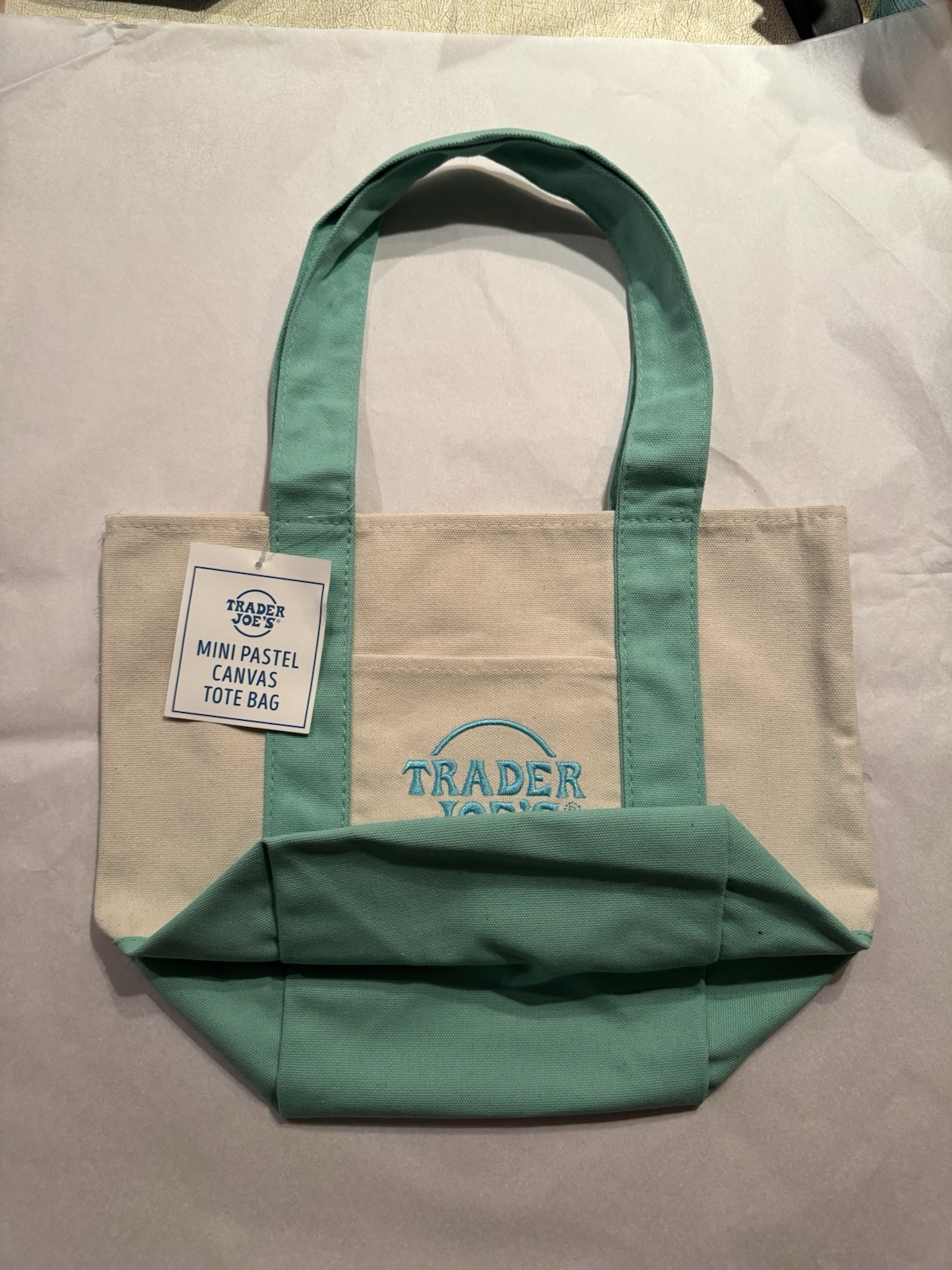 TRADER JOE’S MINI PASTEL CANVAS TOTE BAG LIGHT GREEN NWT FREE GIFT FAST SHIP 🎁