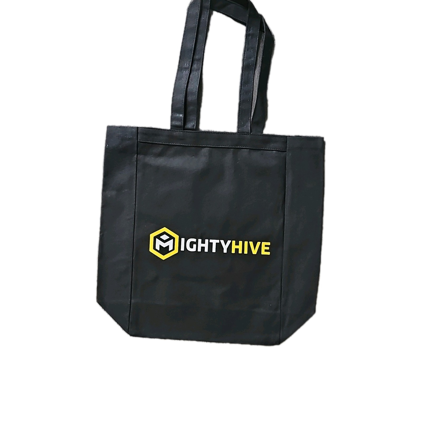 MightyHive Reusable Tote Bag Logo Pattern Black/Yellow/White 16x12x6 in
