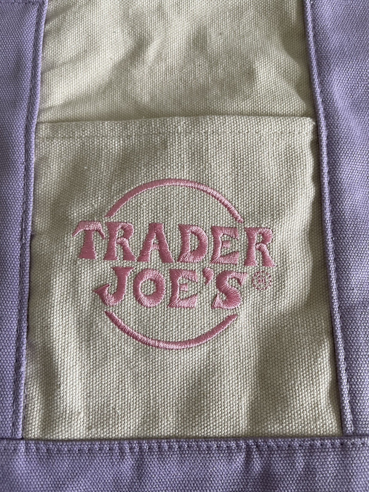 Trader Joe’s Mini Pastel Canvas Tote Bag Foldable Color Block Beige Purple