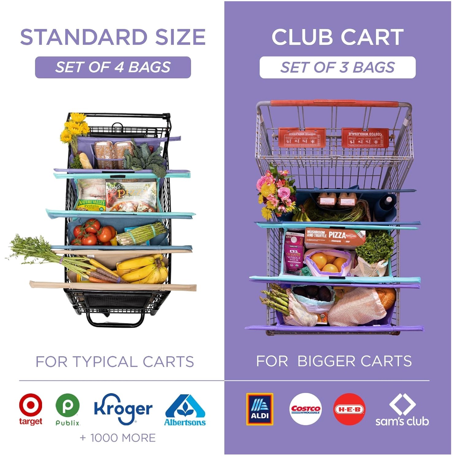 Detachable Grocery Totes Set with Wine/Egg Holder – Washable