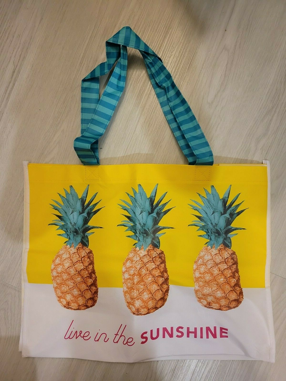 Hello Sunshine Pineapple Reusable Shopping Tote Bag 13x17x7 Inches