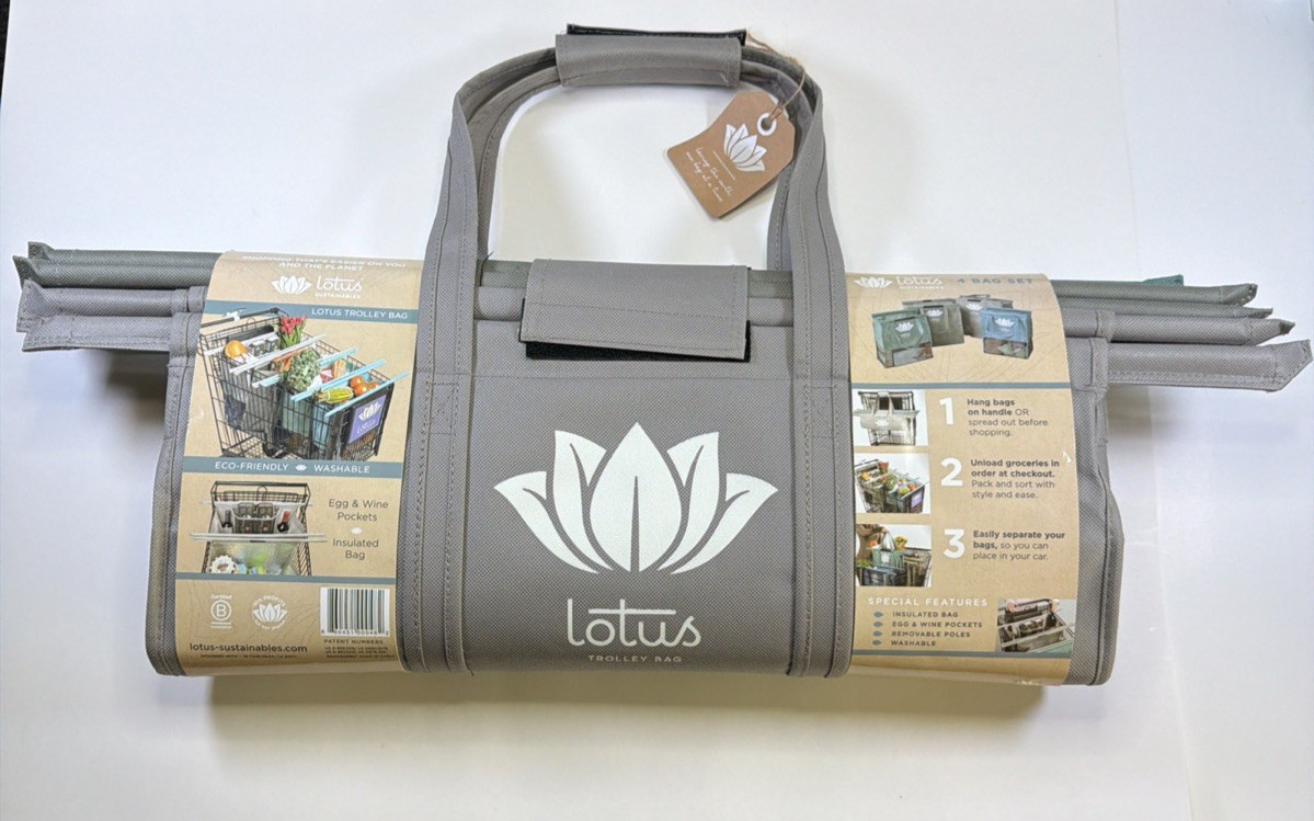 Lotus Trolley Bag Set Of 4 Eco Friendly Cart Bags Grey Green Blue Insulated NEW