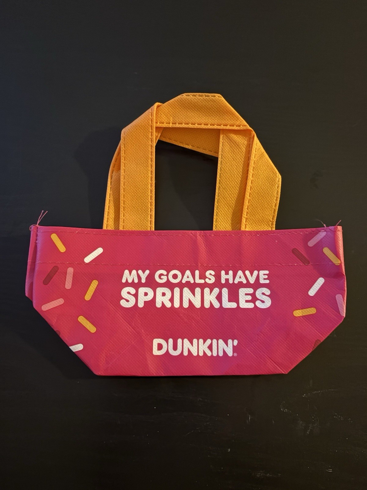 Dunkin’ Foldable Reusable Tote Bag Pink Orange Sprinkles Pattern Nonwoven Fabric