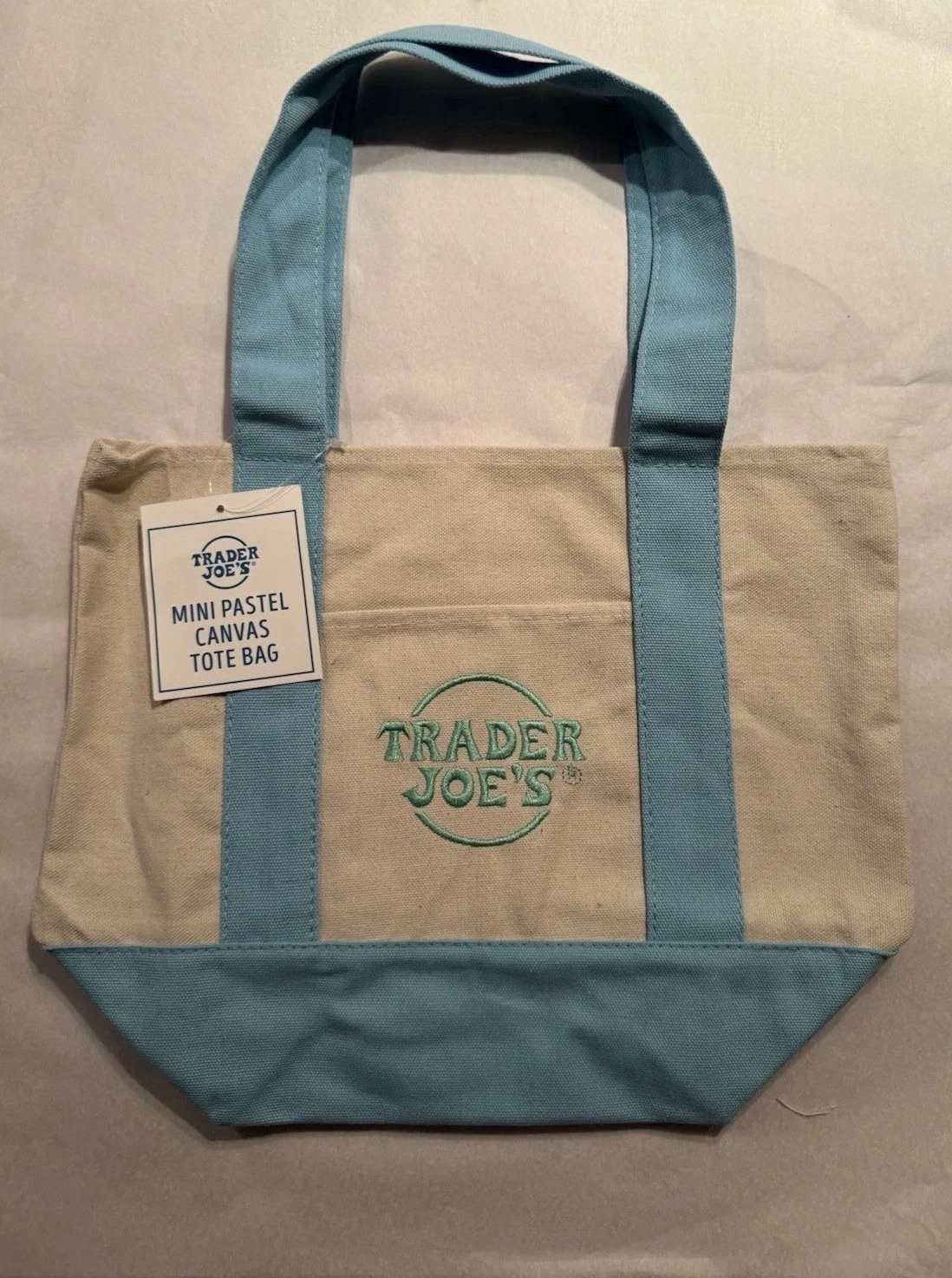 TRADER JOE’S MINI PASTEL CANVAS TOTE BAG EASTER BLUE NWT LIMITED FREE SHIP 🪺