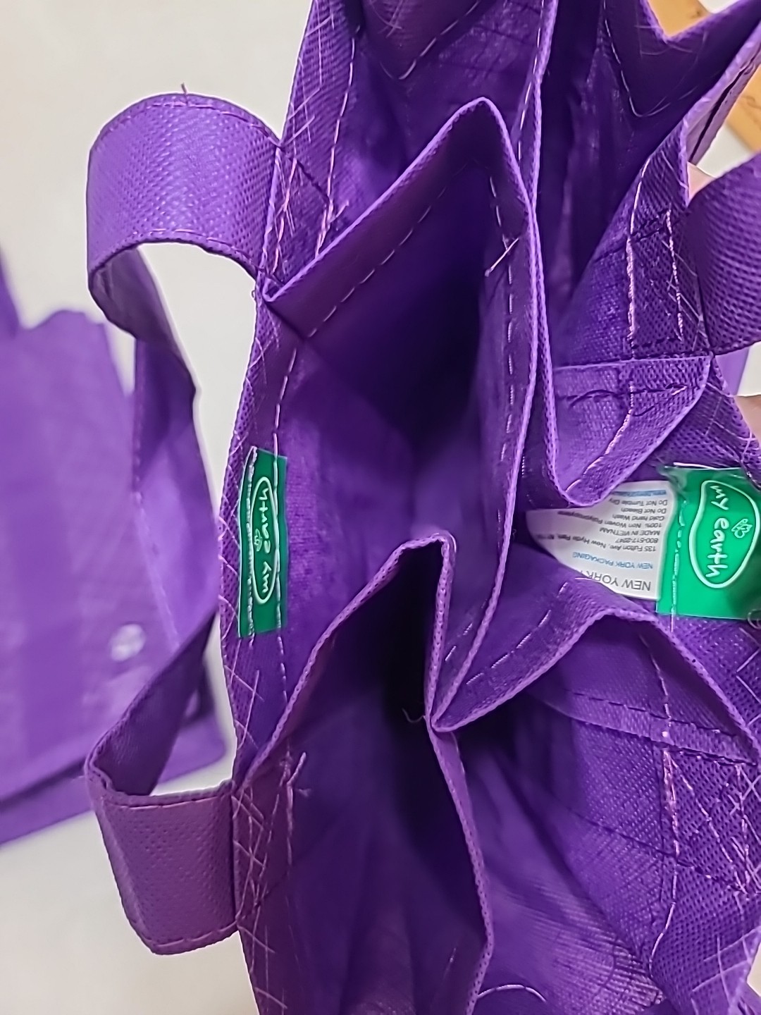 LOT OF 2 Purple MY EARTH Brand Wine Shopping Bags; Holds 6 Bottles
