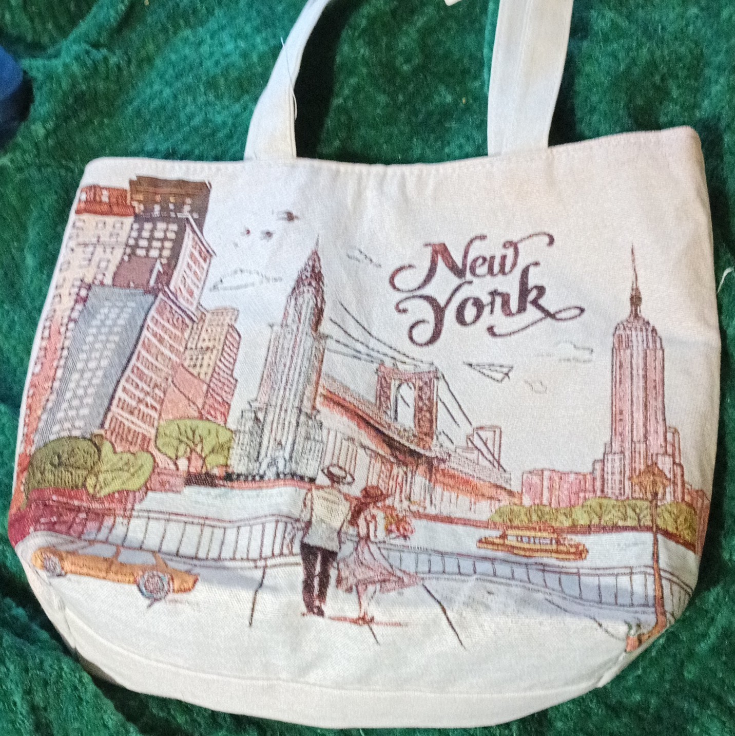 New York City Skyline Cityscape Tote Reusable Shopping Bag Beige Multicolor