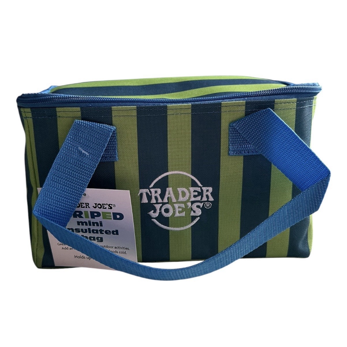 Trader Joe’s 2026 Blue and Green Striped Mini Insulated Bag