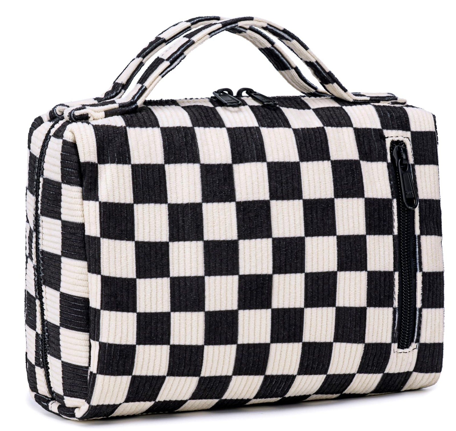 Bluboon Makeup Bag Zipper Pouch Travel Portable Cosmetic Corduroy Checkered