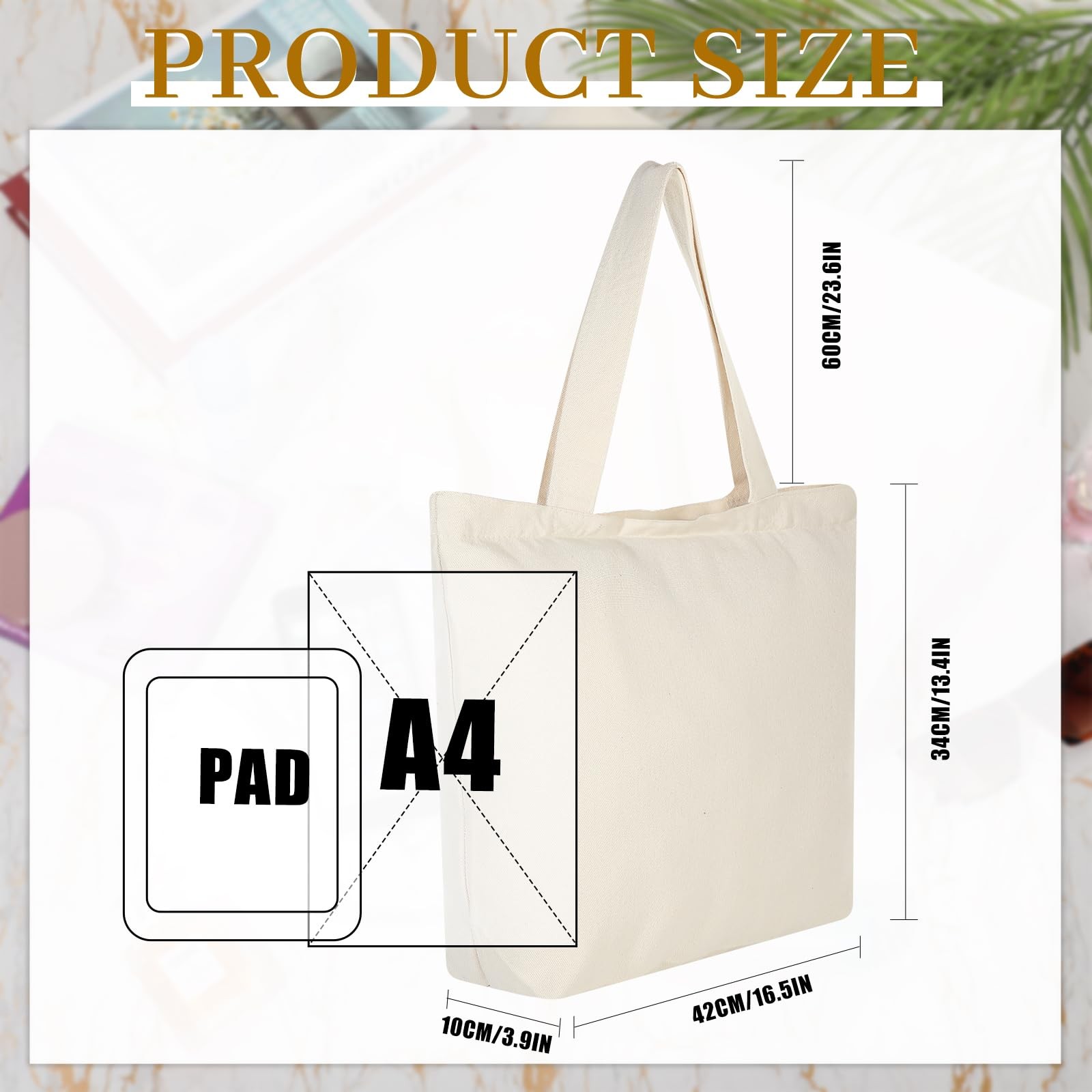 Canvas Tote Bag with Zipper – Bulk Reusable Large Blank Cotton Grocery Shoppi…