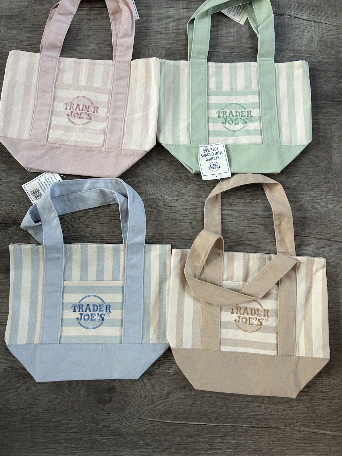 Trader Joe’s Mini Pastel Stripe Canvas Tote Bag Limited Edition Set Of 4 NWT