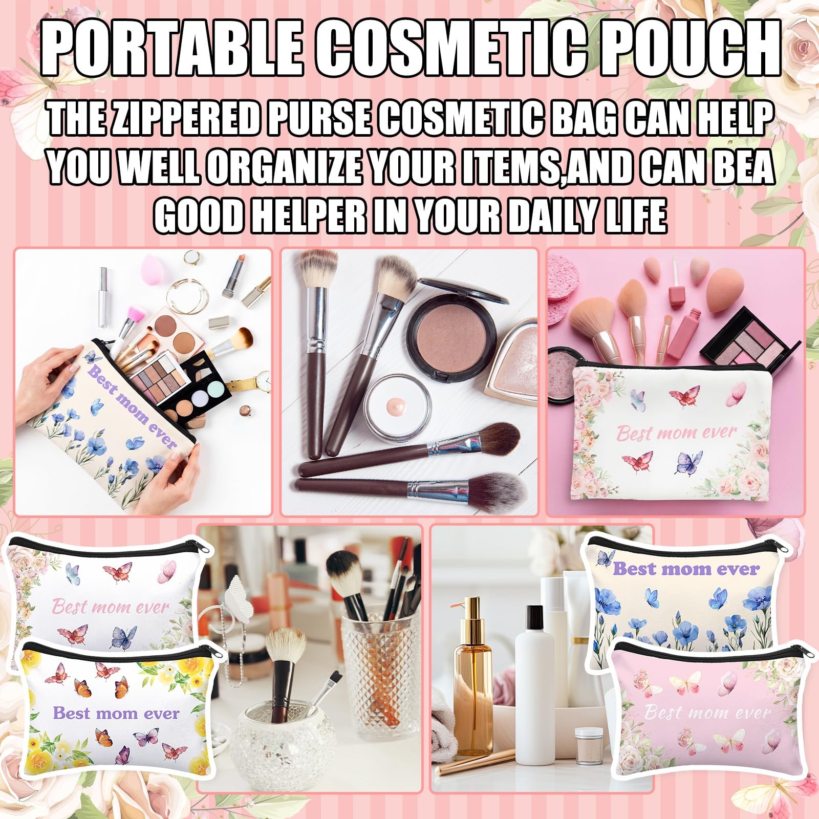 Tallew 30 Pcs Best Mom Ever Makeup Bags Gifts for 9 x 6 inches, multicolor