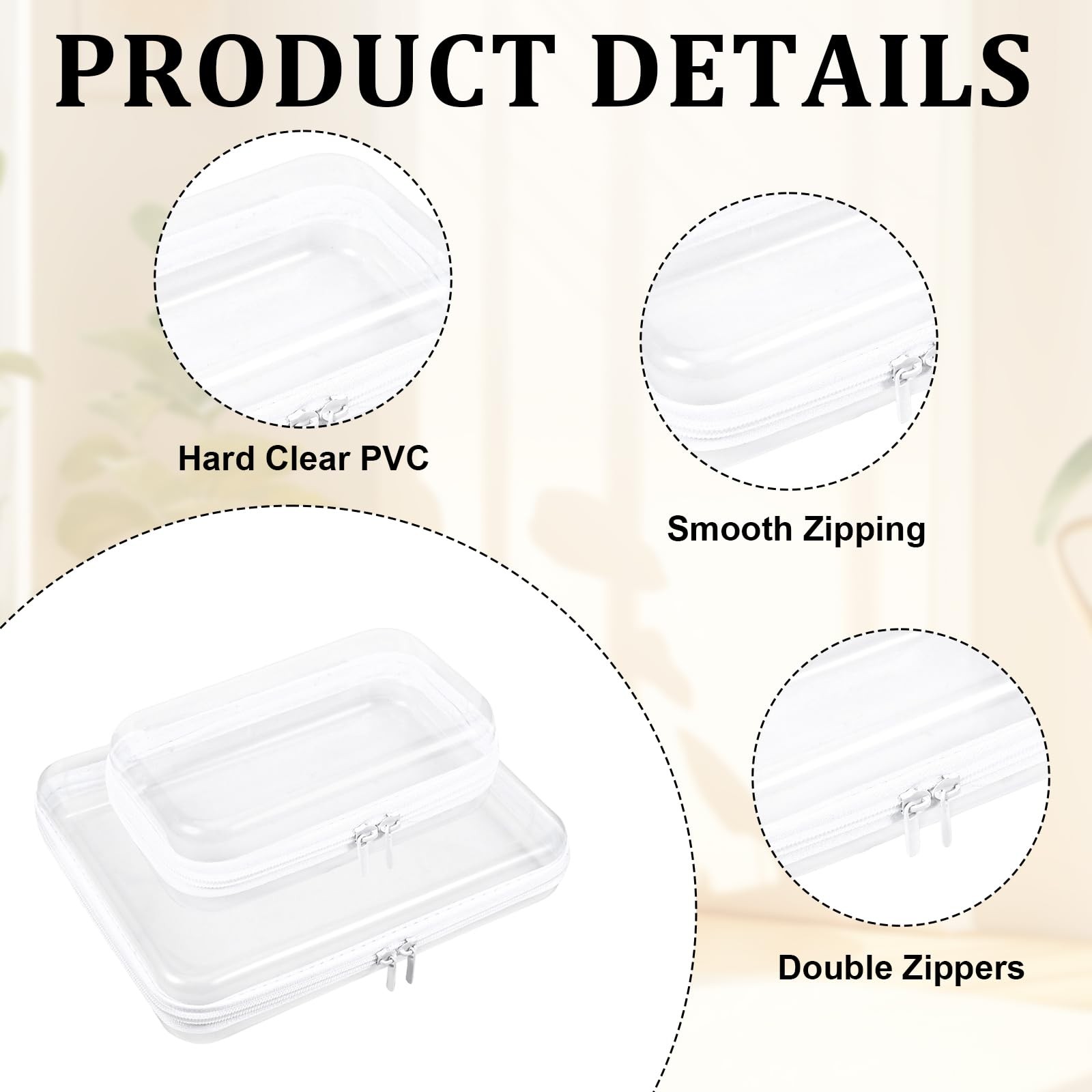 2 Pcs Clear Hard Shell Zipper Case, Portable 4in*1PCS,8in *1PCS, Transparent