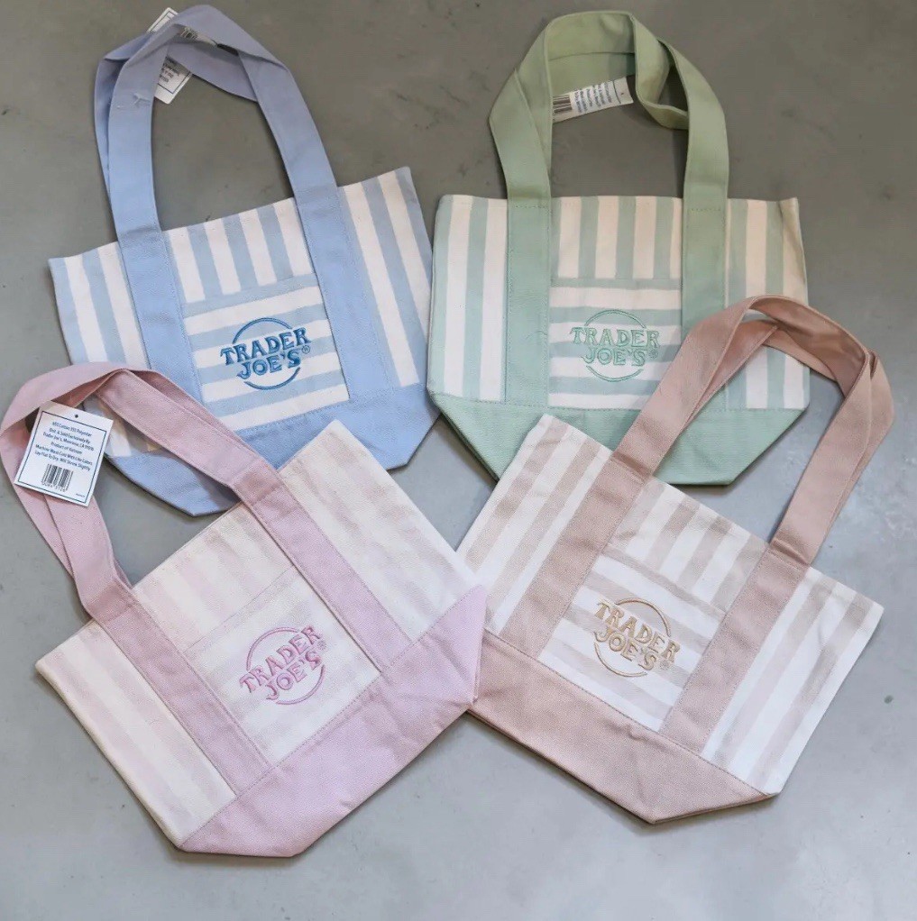 Trader Joe’s Striped Reusable Mini Tote Bags 4-Pack Small 13x11x6