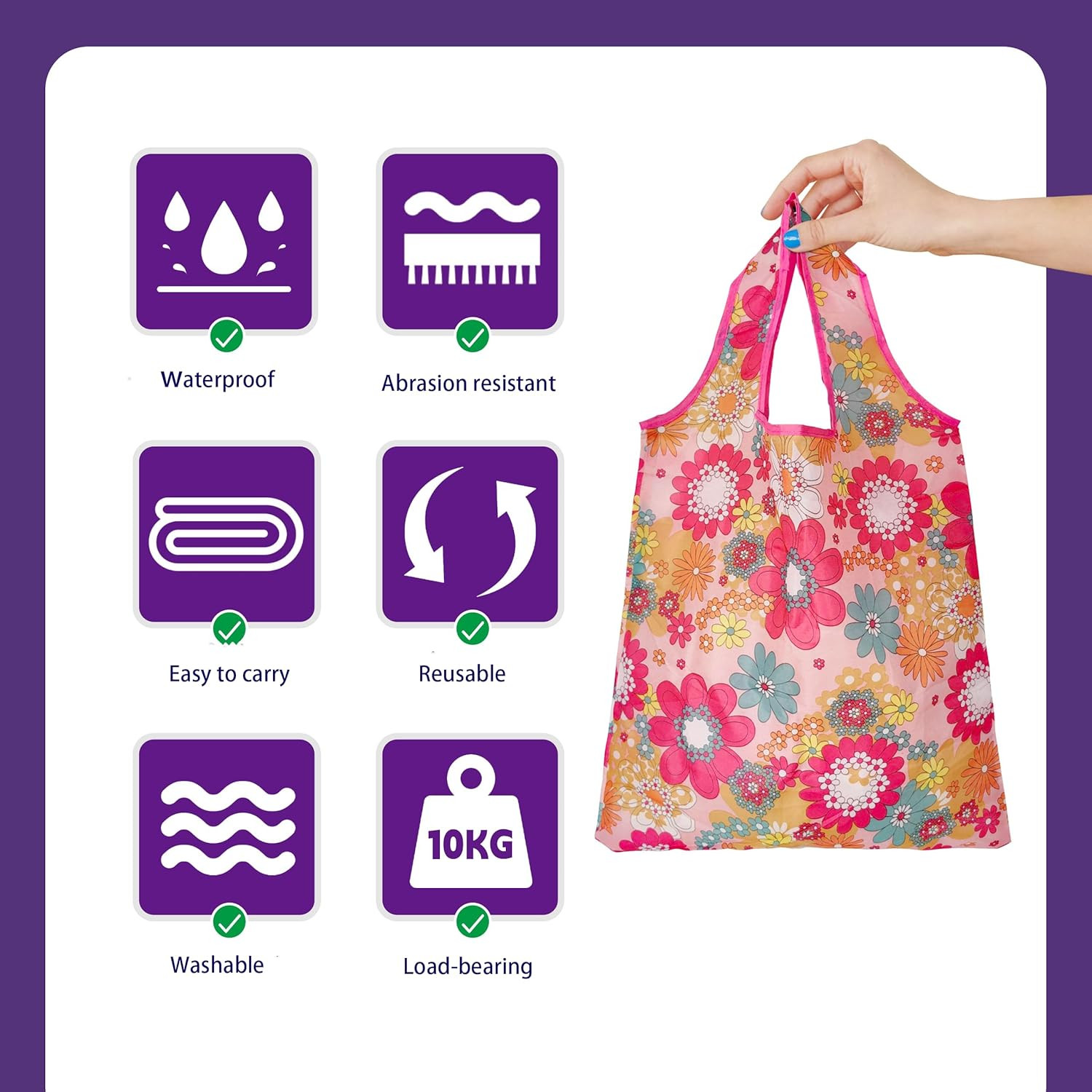 6 Pcs Reusable Shopping Bags, Foldable Grocery Bags in Pocket, Eco-friendly Trav