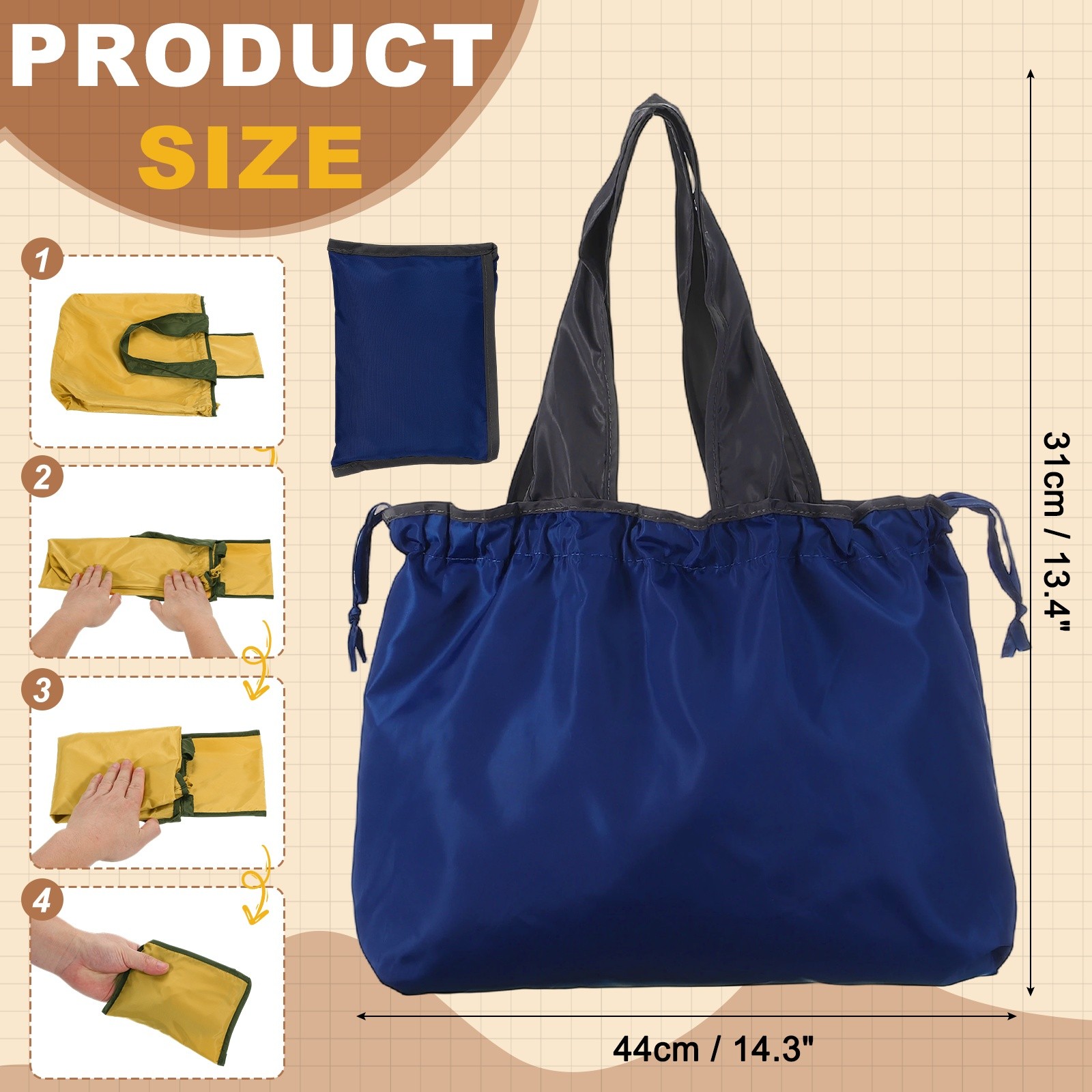 14.3 x 13.4 Inch Washable Shopping Bags with Handles for Shopping, Sapphire