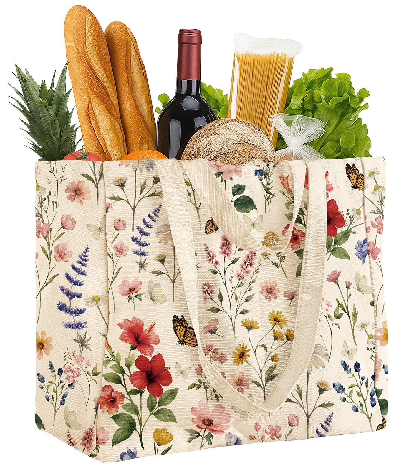 Miss Adola Large Canvas Grocery Tote Bag – Reusable One Size, Vintage Flower