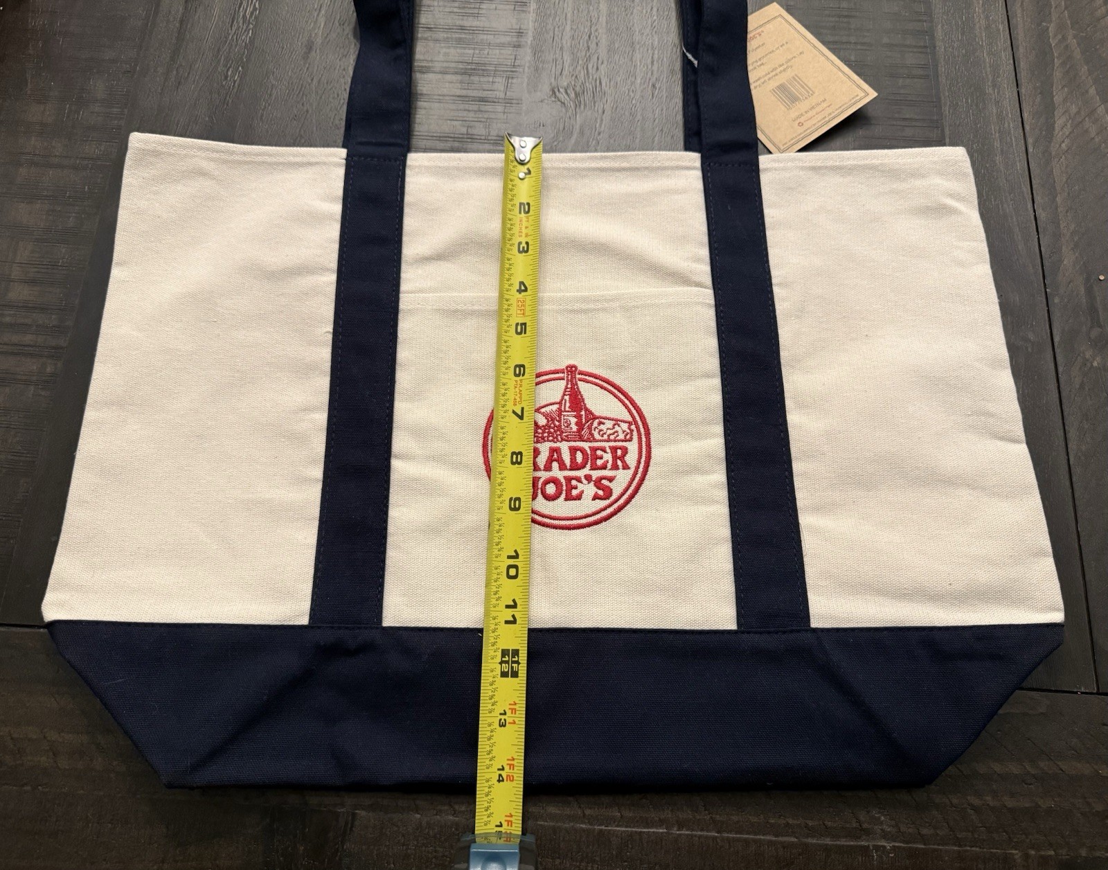 Trader Joe’s Large Dark Blue/Beige Tote Bag Brand New With Tags Free Shipping