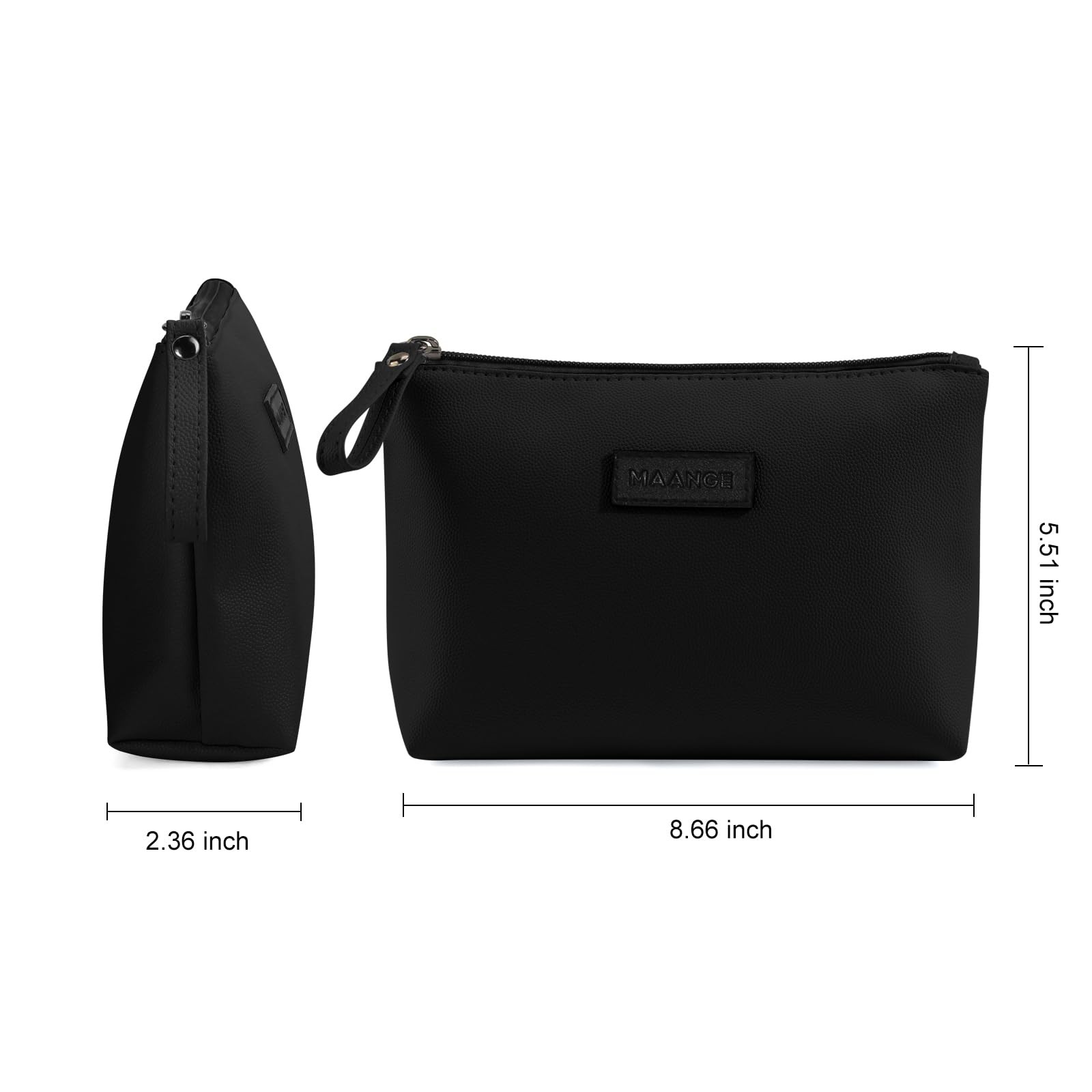 MAANGE Cosmetic Bags for Women Small Makeup Bag 8.66″ x 2.36″ x 5.51″, Black