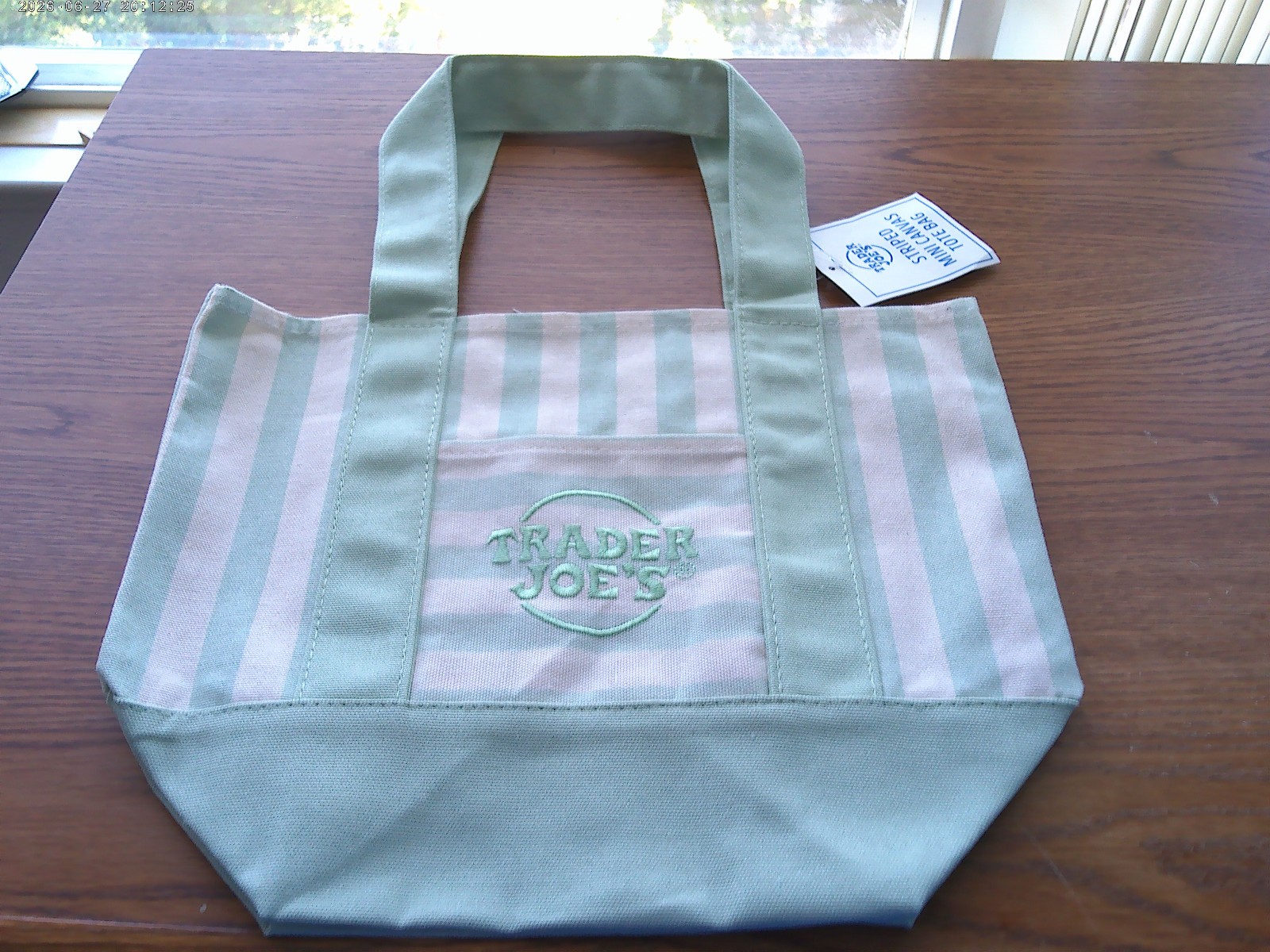 Trader Joe’s Limited Striped Mini Canvas Tote Bag (2026) – Light GREEN NWT