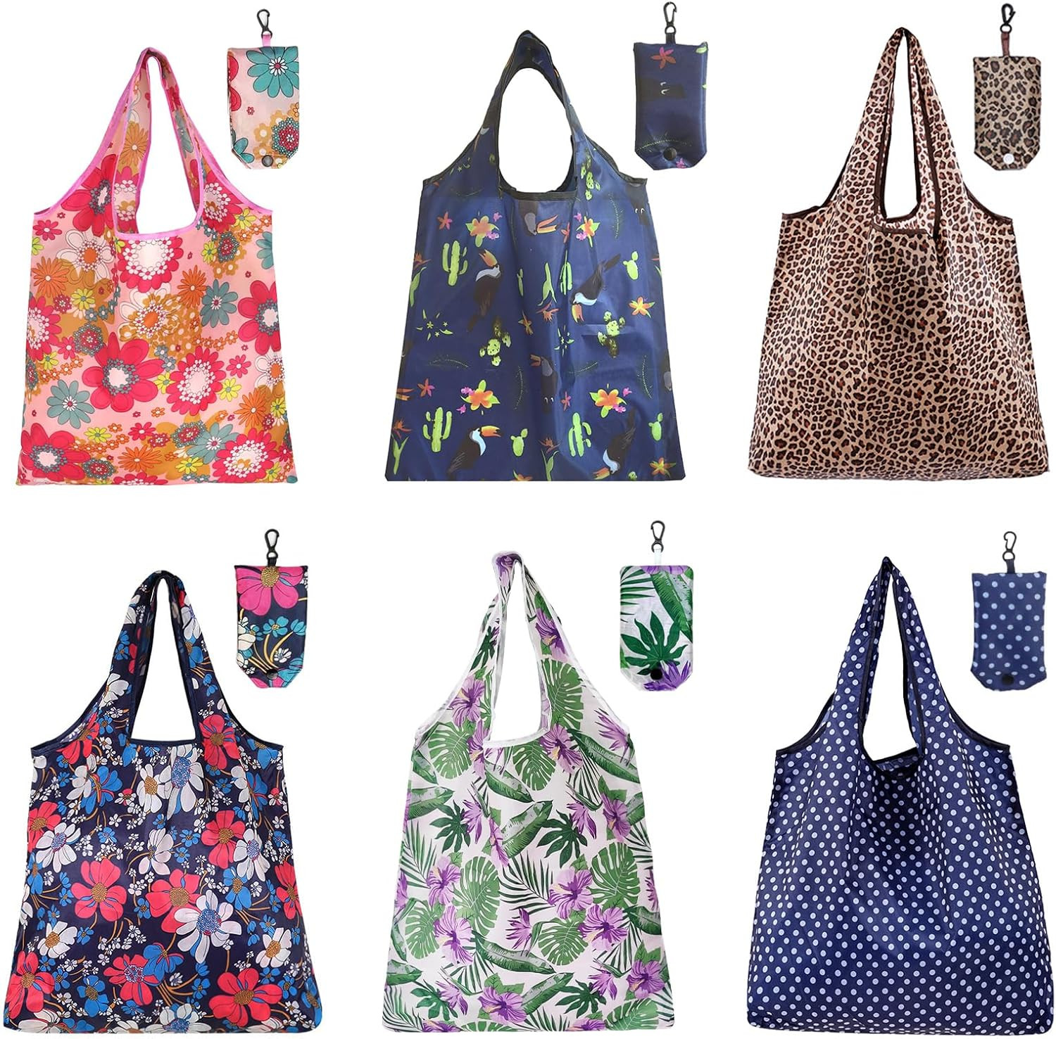 6 Pcs Reusable Shopping Bags Foldable,Grocery Bags in Pocket,Waterproof and Mach