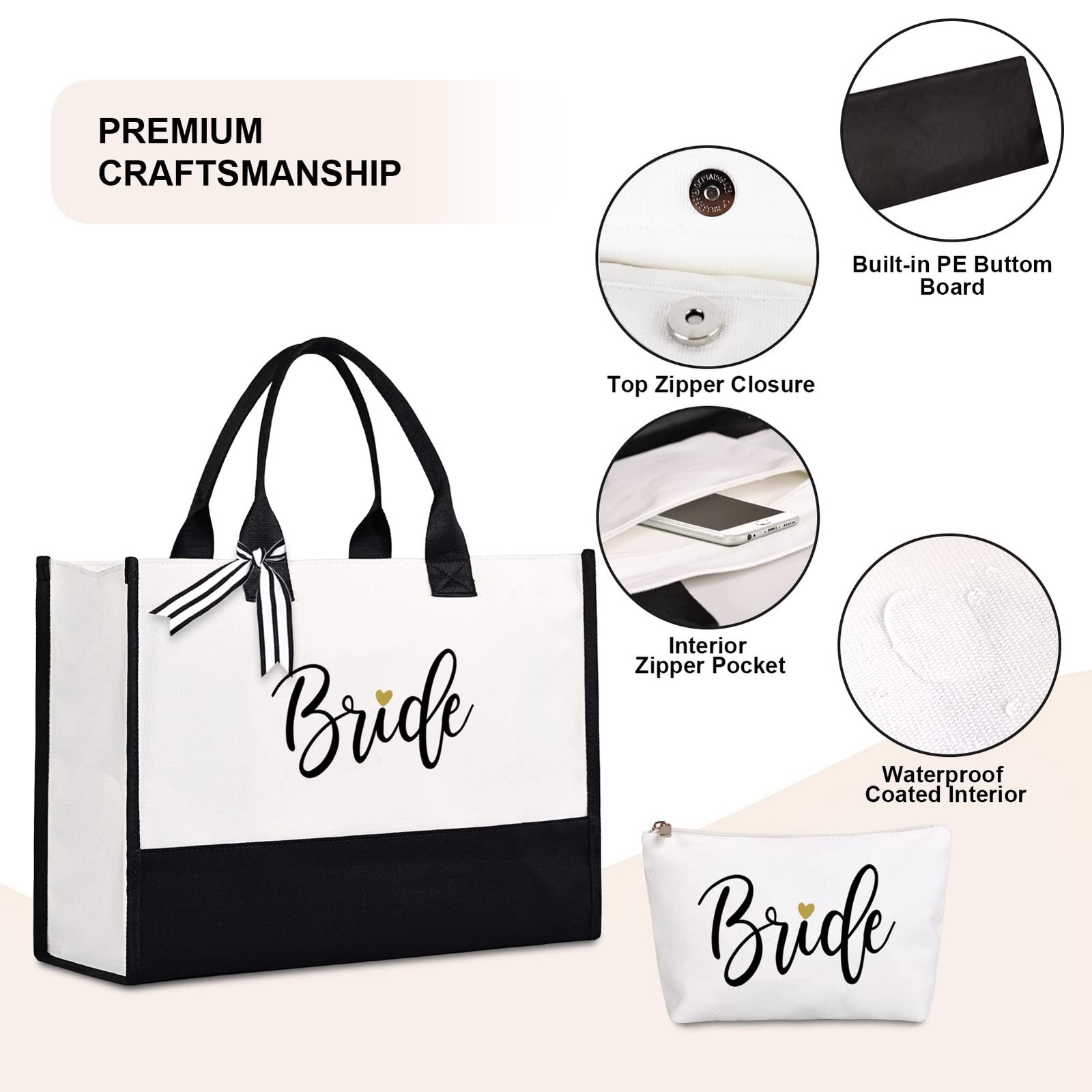 Maid of Honor Tote Bag Bridal Shower Gifts from the Bride Black and White