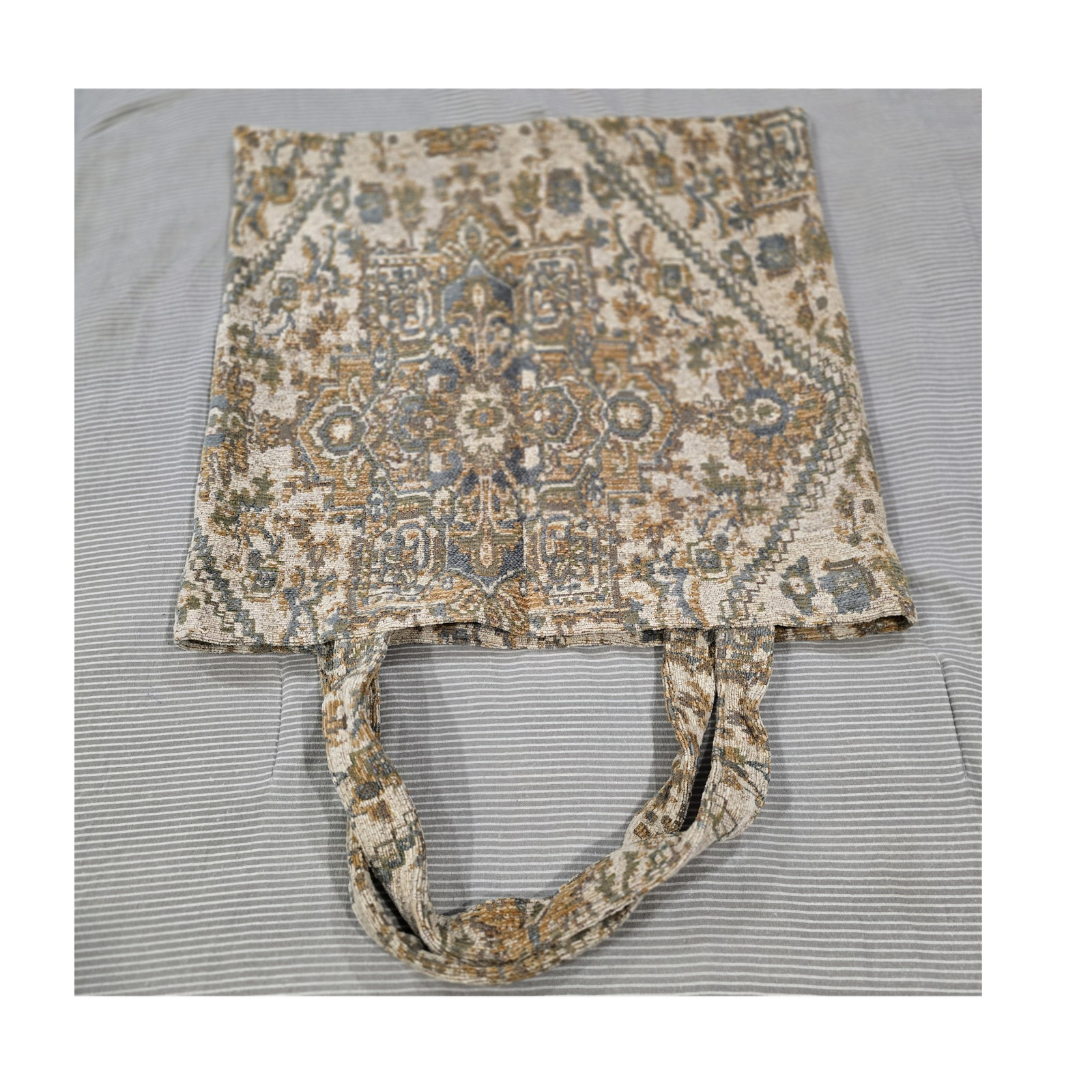 All-Over Pattern Foldable Fabric Reusable Shopping Bag Large Beige Brown Blue