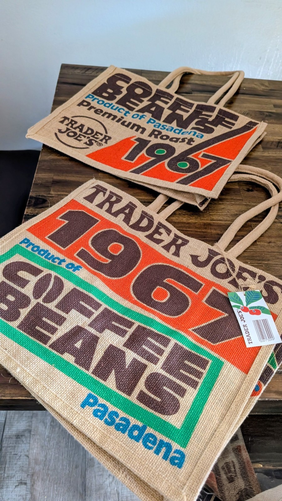 ☕(1) NEW Trader Joe’s Jute Bag Reusable 1967 Pasadena Coffee Beans
