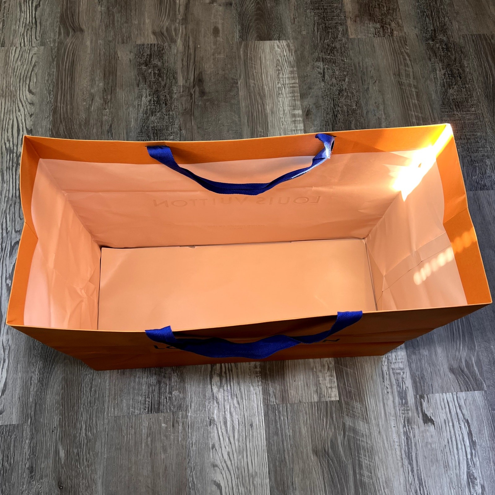 LOUIS VUITTON Authentic Large Orange Shopping Gift Bag Blue Handle