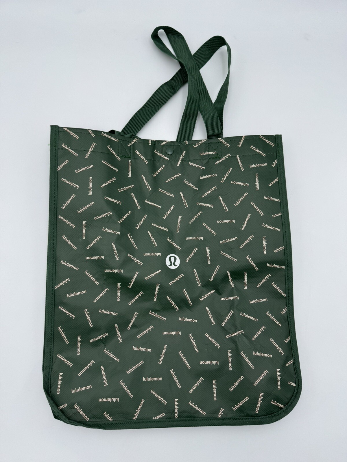 16in. Lululemon Reusable Shopping Tote Bag Stylish Carry- Green And White