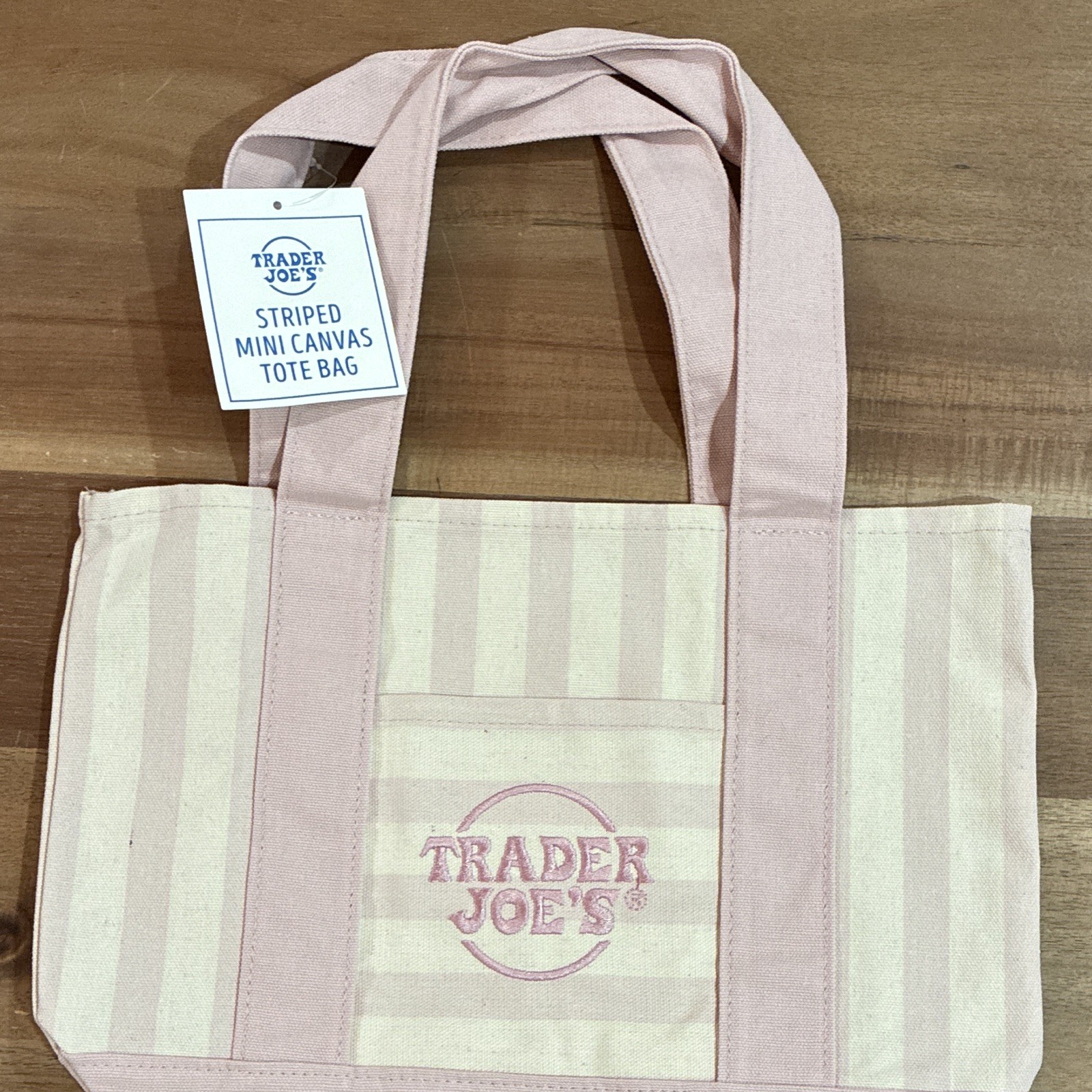 Trader Joe’s Striped Mini Canvas Tote Bag Pink/White 13 in 6W x 6H