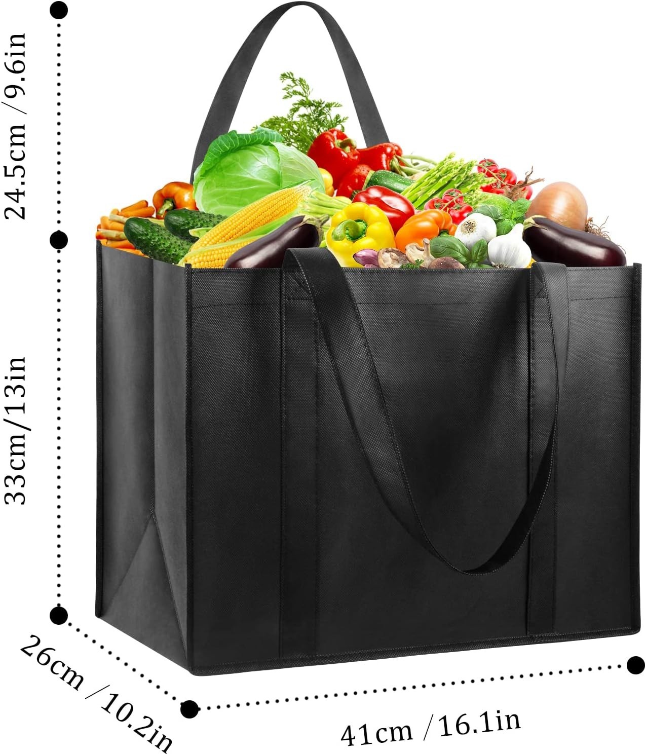 10 Pack Reusable Grocery Bags Heavy Duty XL Tote Foldable Washable Black