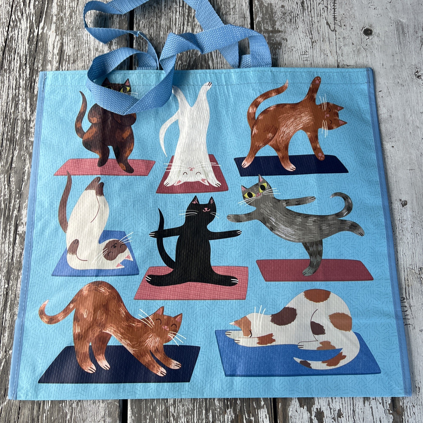 NEW Yoga Cats Reusable Tote Bag XL Waterproof Eco Shopping Gift Blue Eco Viral