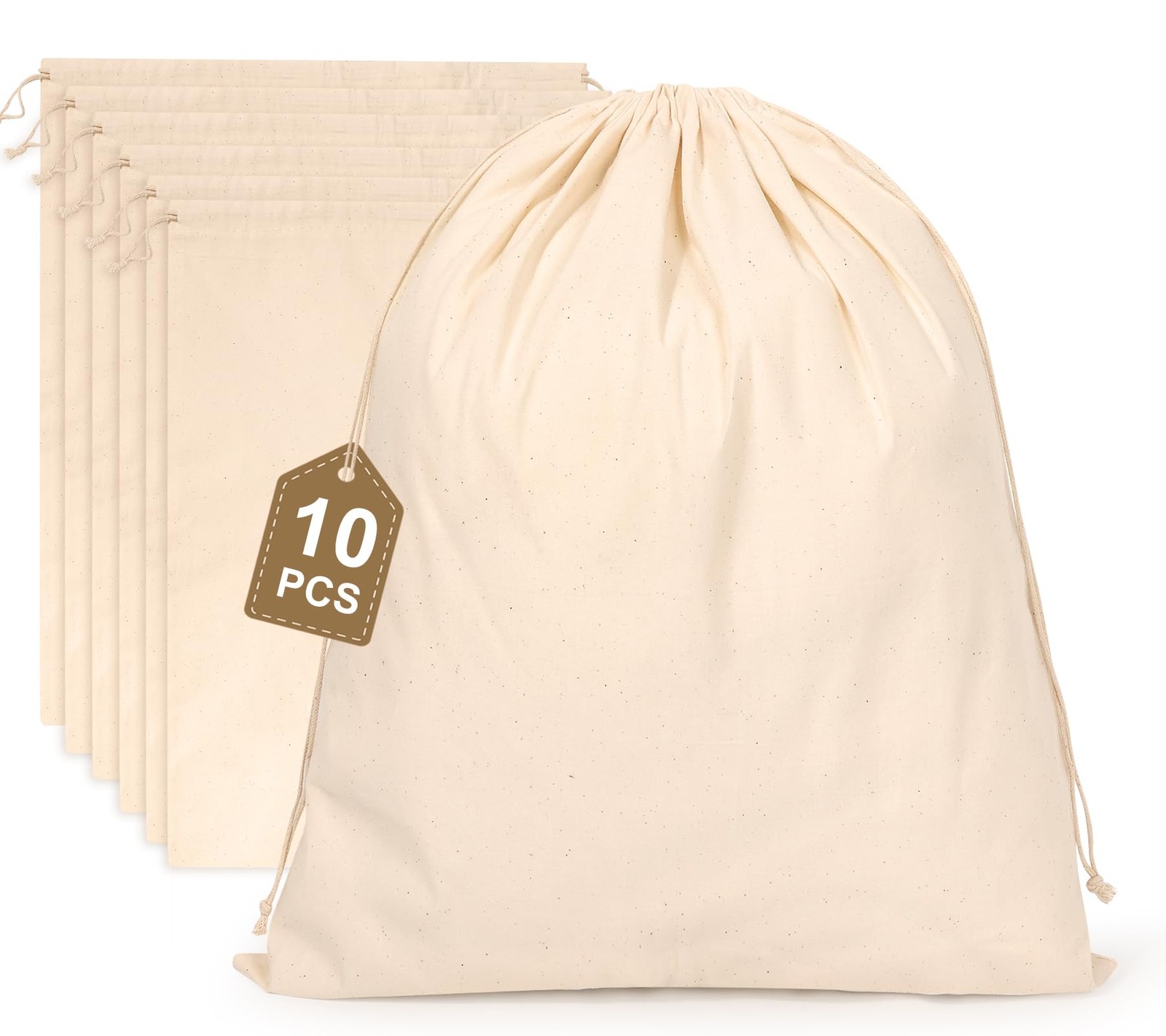 10PCS Cotton Storage Bags with Drawstrings, X-Large Large, XL – 14X17inch