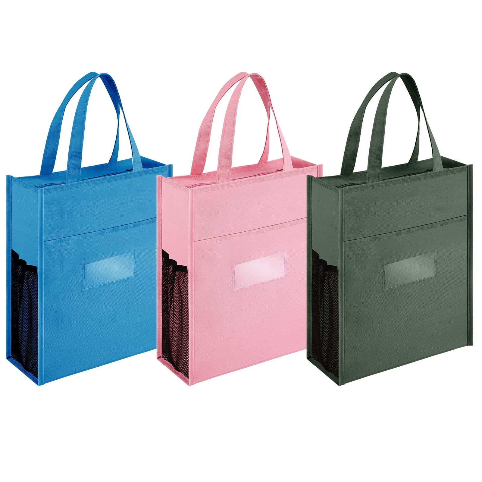 Kids Tote Bag 3 PCS Zipper Handles Activity School Daycare Blue Pink Gray