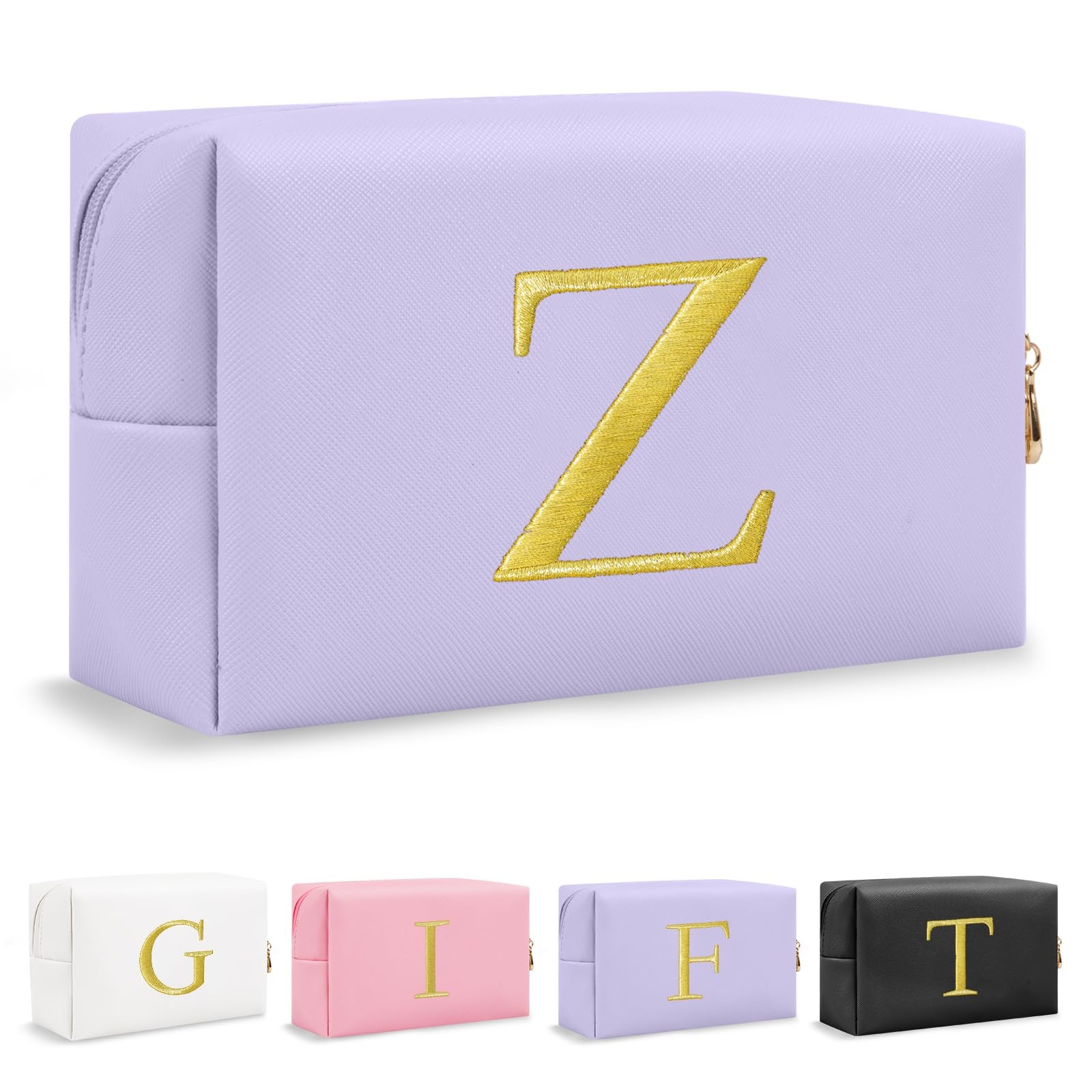 Personalized Gift Initial Makeup Bag,Preppy Gold Embroidered Letter Z, Purple
