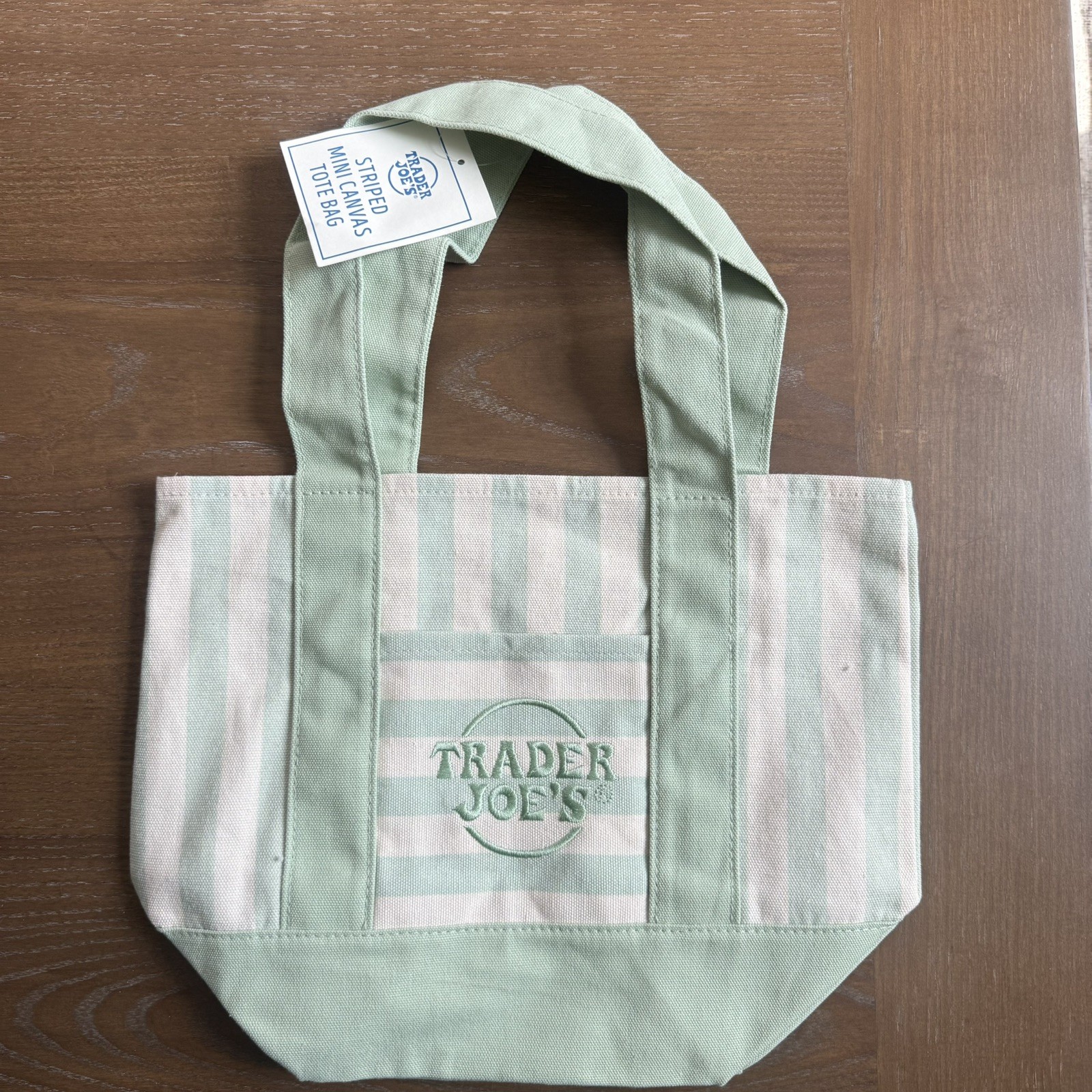 Trader Joe’s Limited Mini Canvas Pastel Striped Tote Bag 2026 Seafoam Green