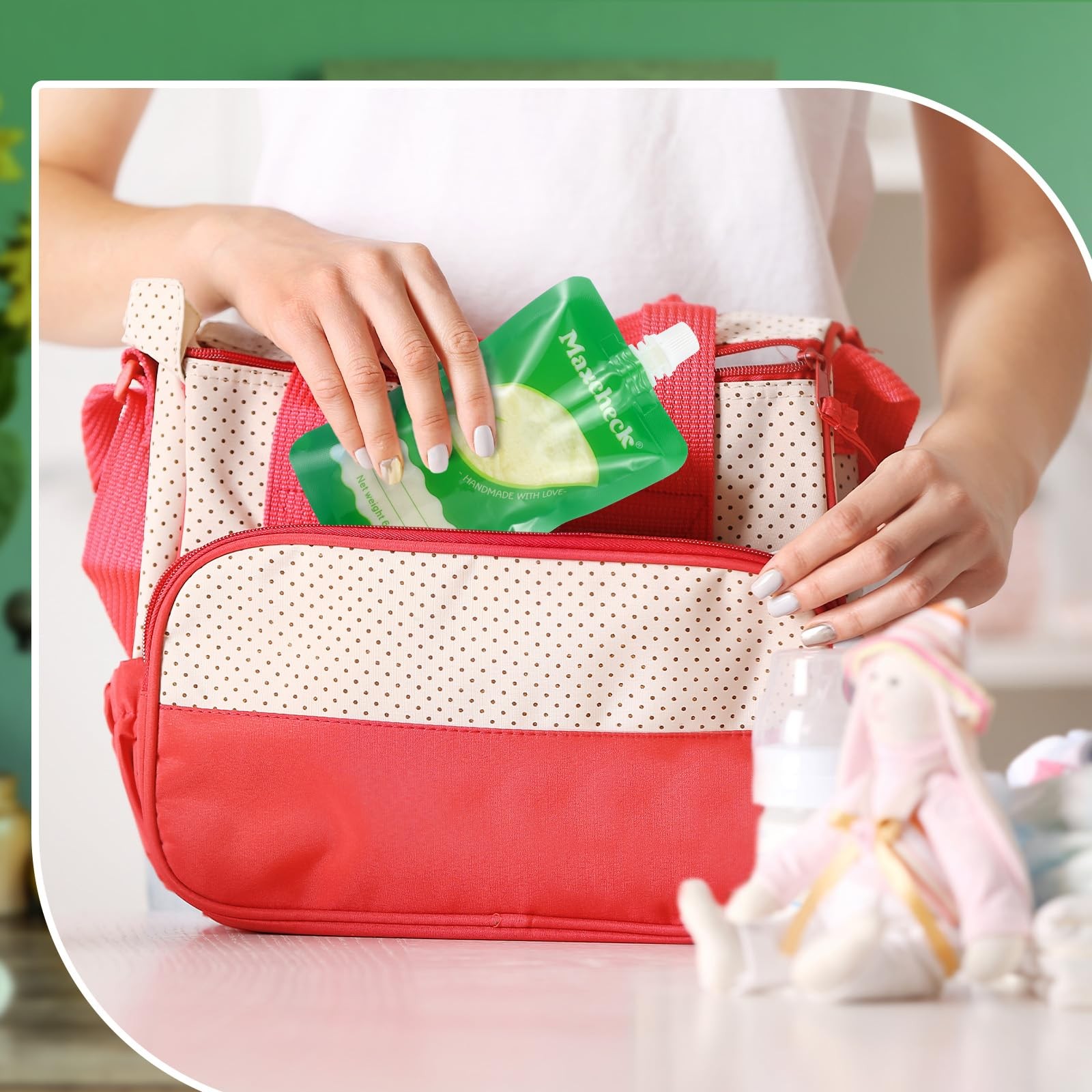 Maxcheck 53 Pcs Refillable Baby Food Pouches Maker Set green，black，white