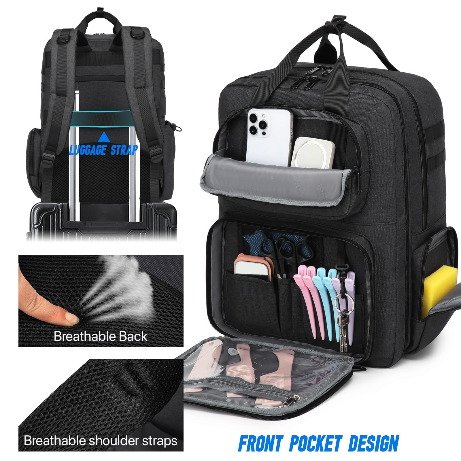 RUCYEN Barber Bag, Large Capacity Case, Travel Hairdresser Black