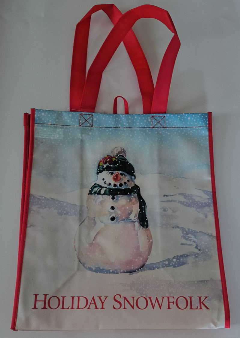 LAMINATED PUBLIX LARGE TOTE SHOPPER BAG HOLIDAY SNOWFOLK Snowman Red Blue NEW
