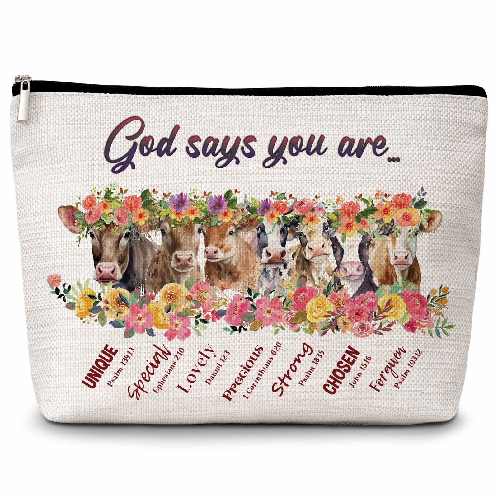 Eyouyeqi Christian Makeup Bag, God Says You Are Cosmetic Bags, Cow White