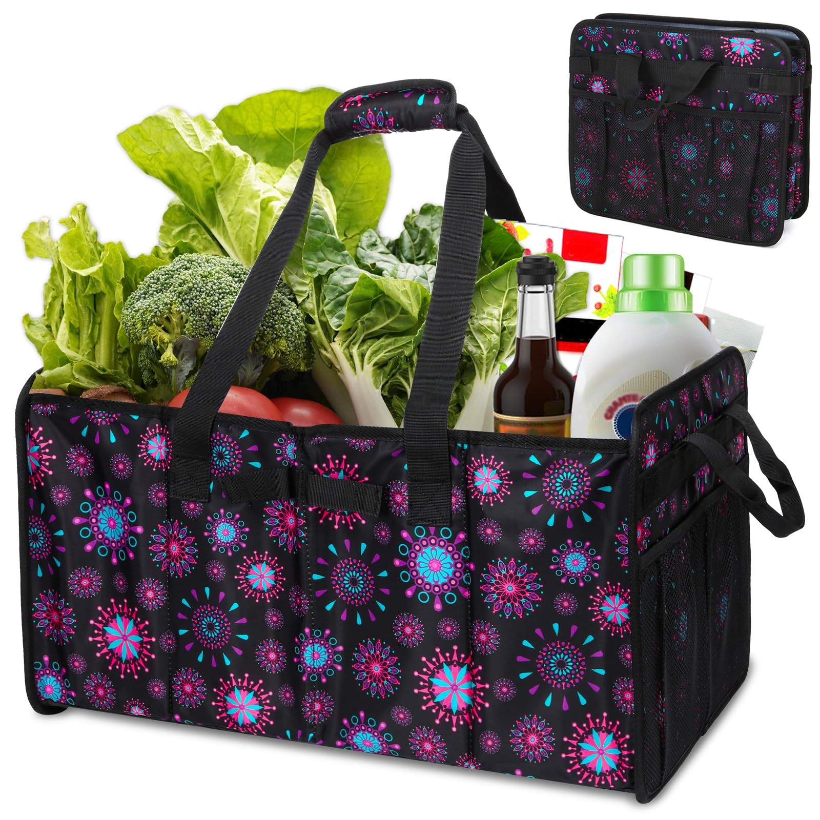 Extra Large Utility Tote Bag with Wire Frame Collapsible Reusable Grocery Bag…