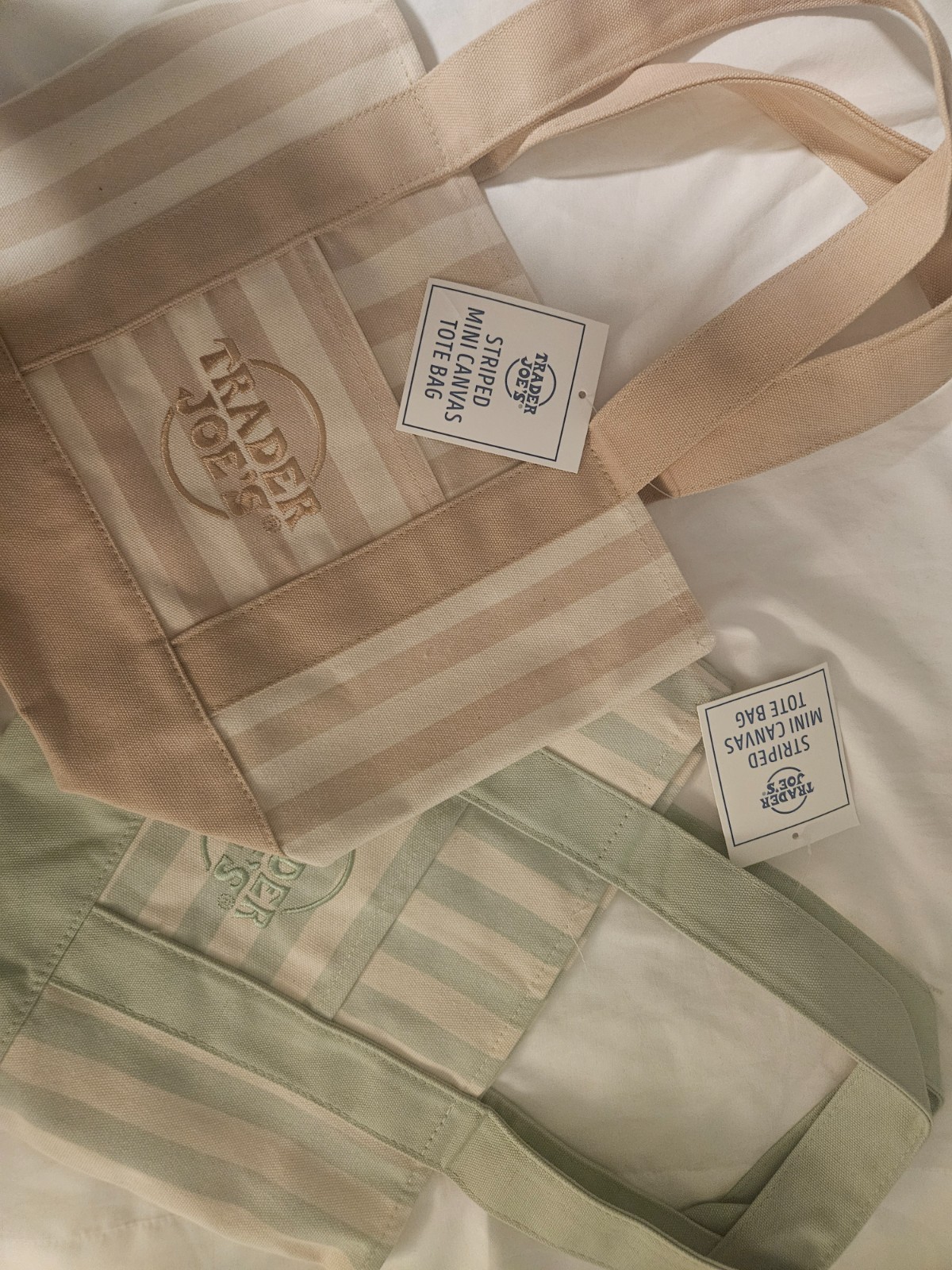 Trader Joe’s Mini Canvas Tote Bag (all colors: pink, blue, green and beige/tan)