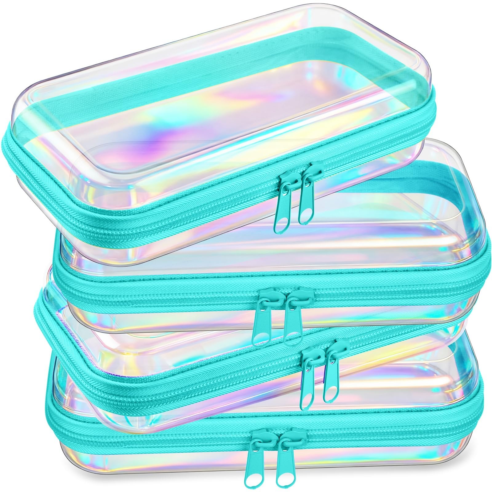 Hoolerry 4 Pcs Hard Clear Zipper Case Makeup 7.5 x 3.9 x 2 in, Blue Laser