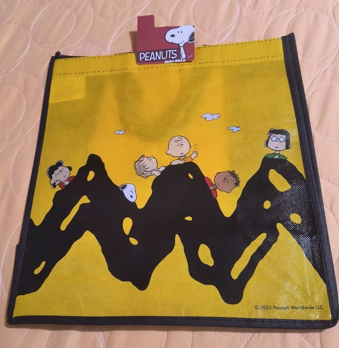 Peanuts Snoopy Charlie Brown Reusable Black Large Shopping Tote Bag with Handle