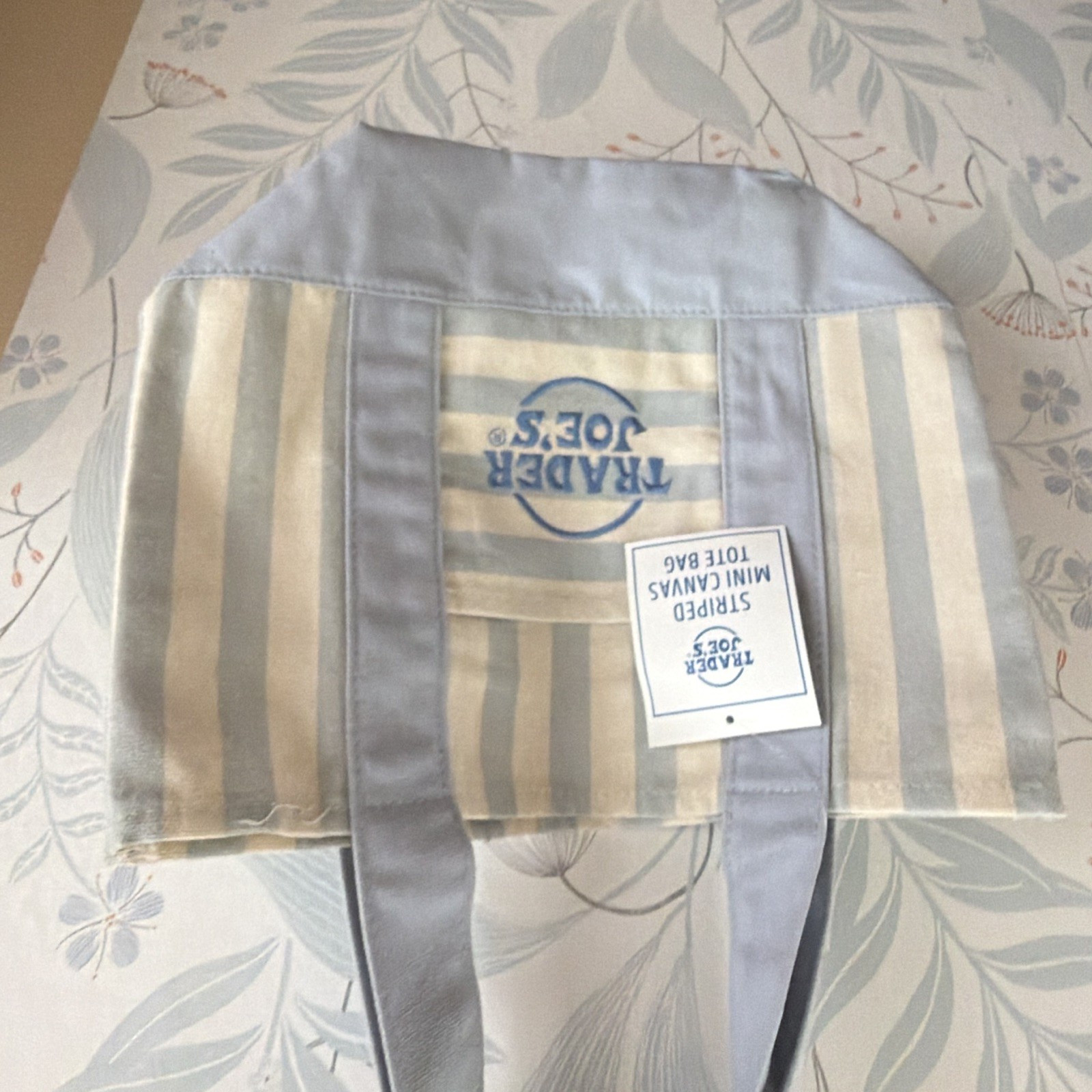 Trader Joe’s Striped Mini Canvas Tote Bag Reusable Blue/Beige